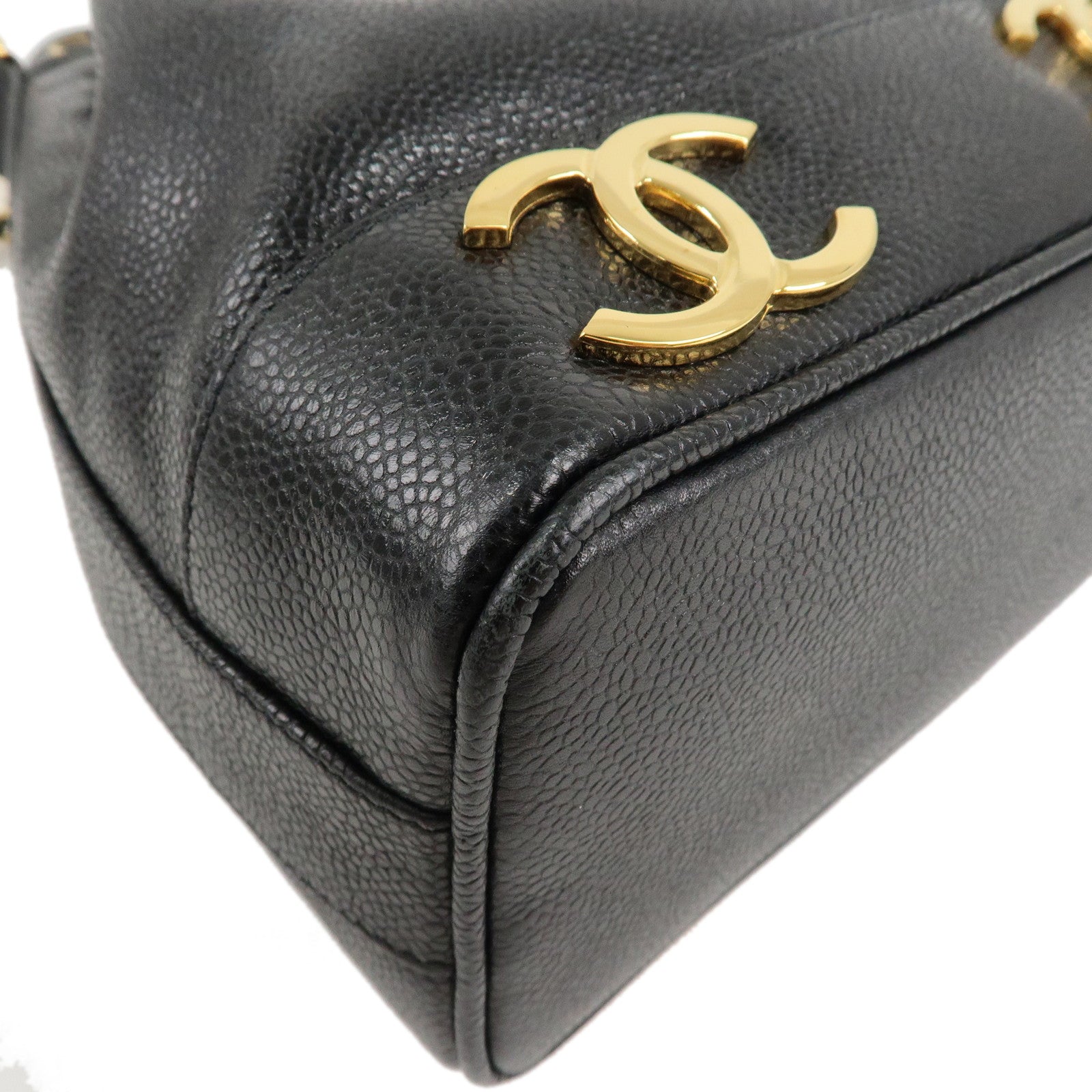 CHANEL Caviar Skin Triple Coco Drawstring Chain Shoulder Bag Black