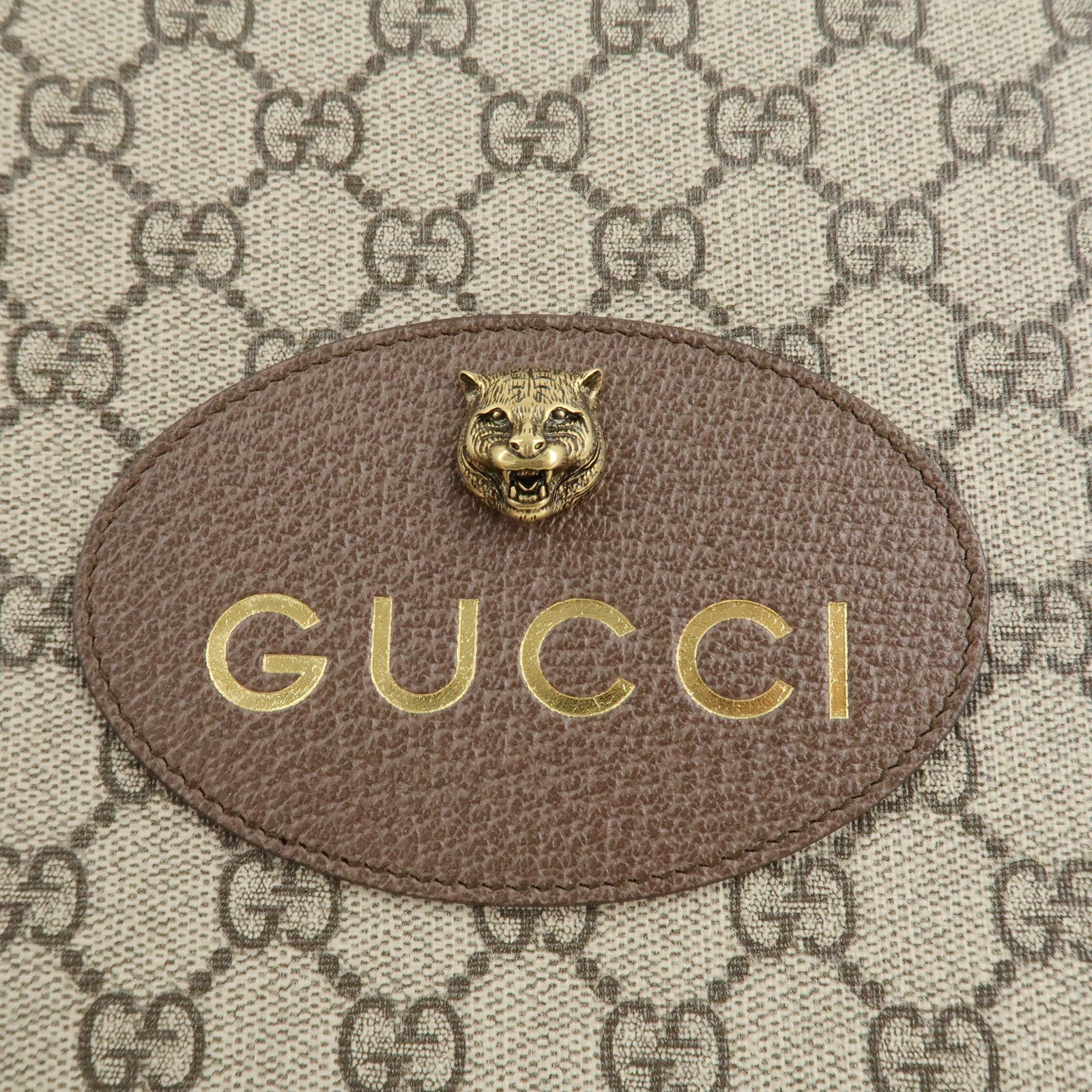 GUCCI Tiger Head GG Supreme Leather Clutch Bag Beige Brown 473956