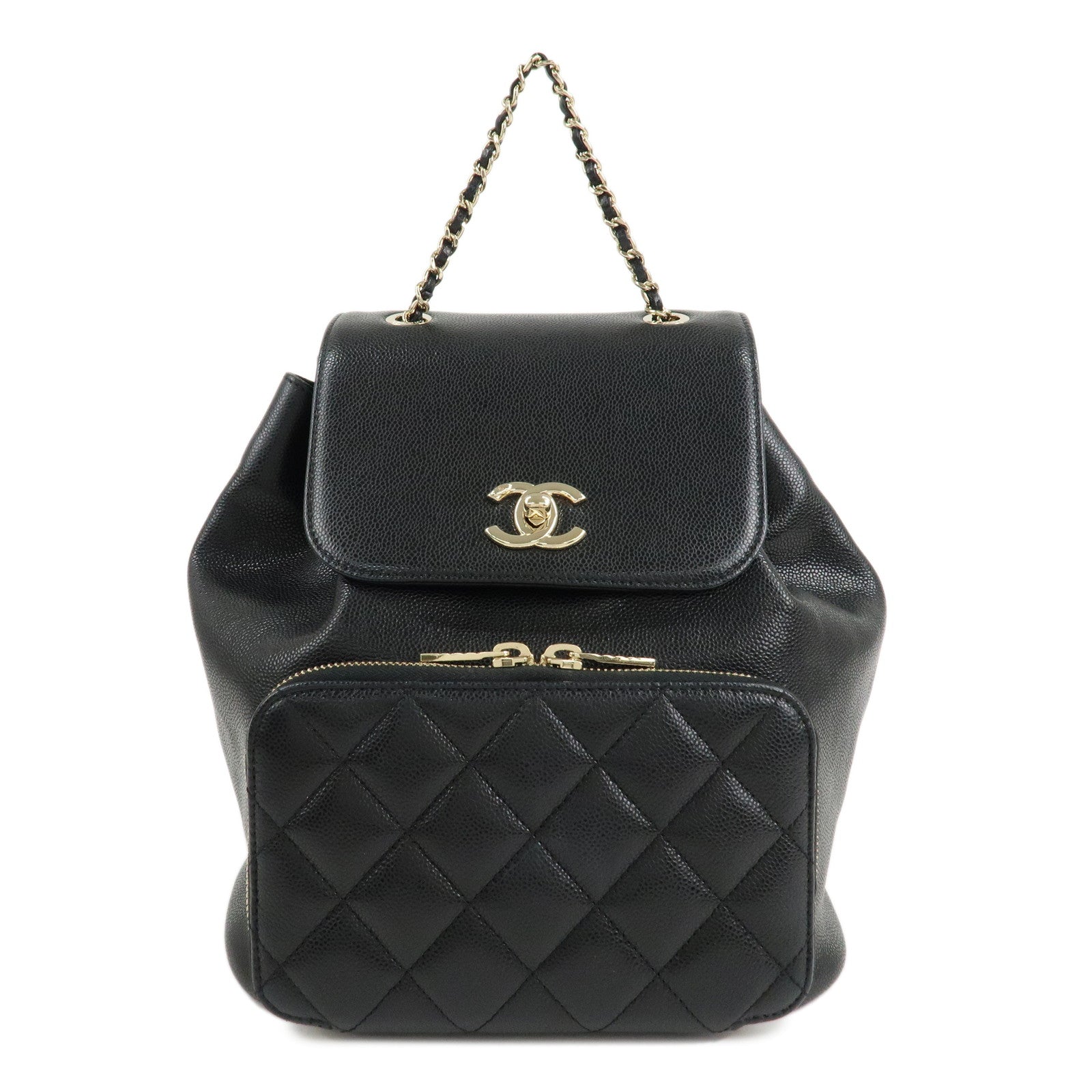 CHANEL-Matelasse-Caviar-Skin-Back-Pack-Ruck-Sack-Black-A93748