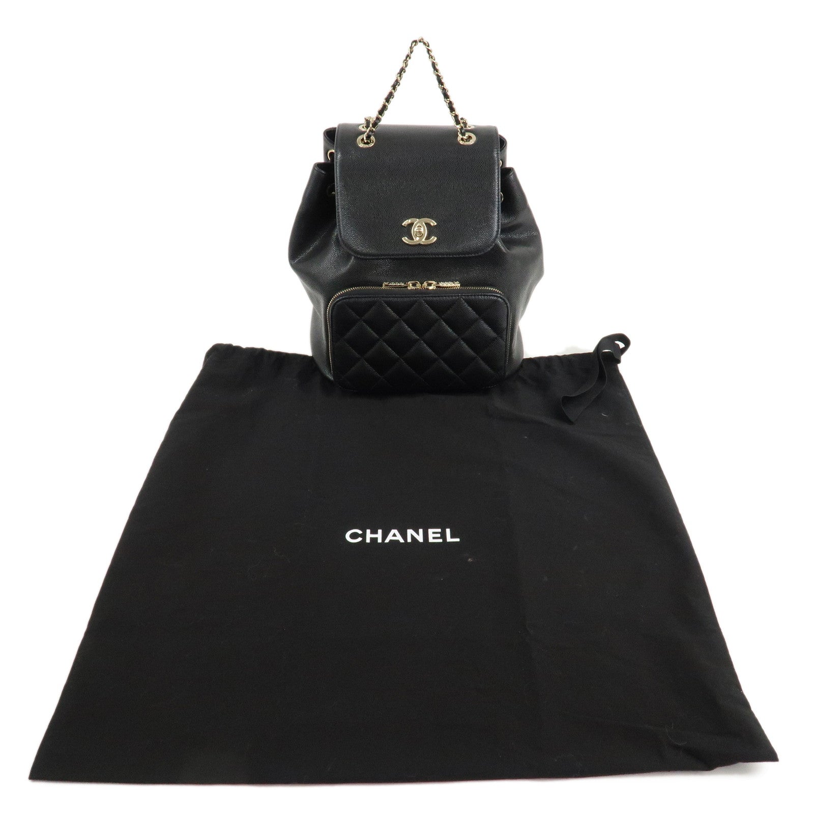 CHANEL Matelasse Caviar Skin Back Pack Ruck Sack Black A93748 Used