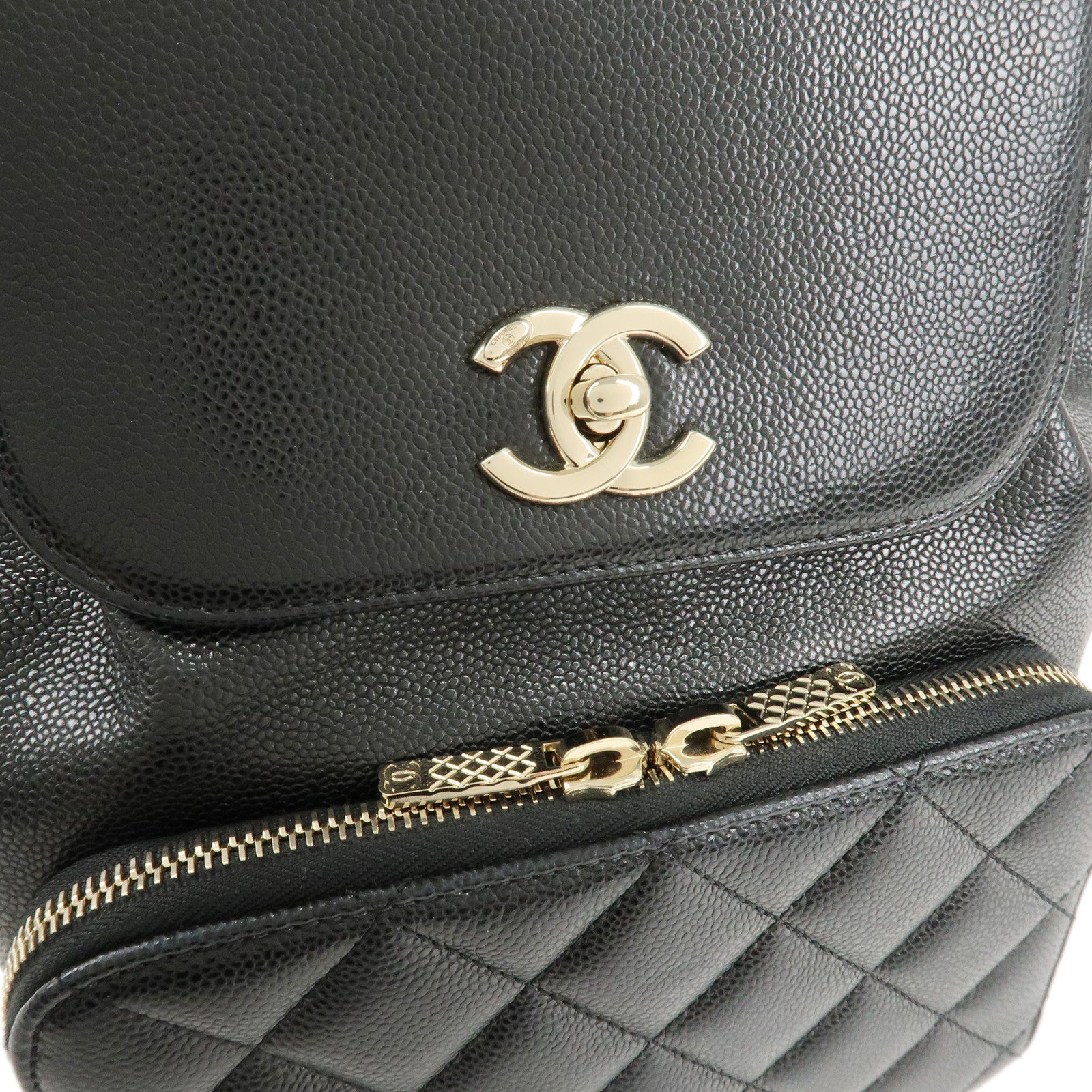 CHANEL Matelasse Caviar Skin Back Pack Ruck Sack Black A93748 Used