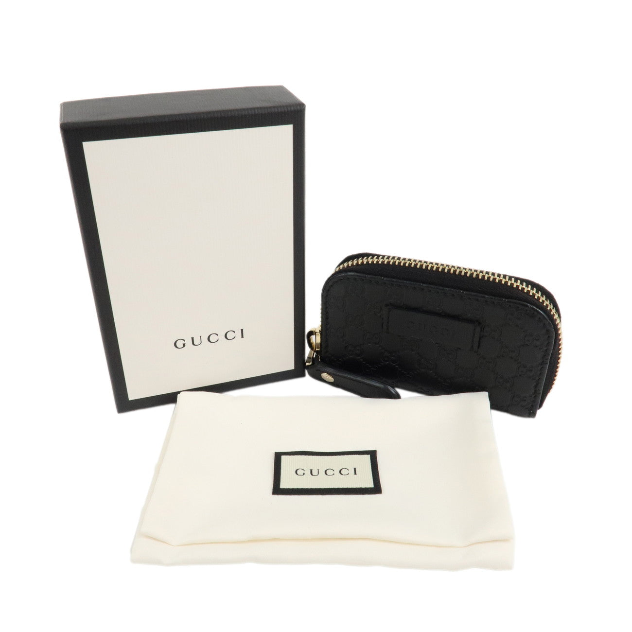 GUCCI Micro Guccissima Round Zipper Coin Case Black 449896 Used