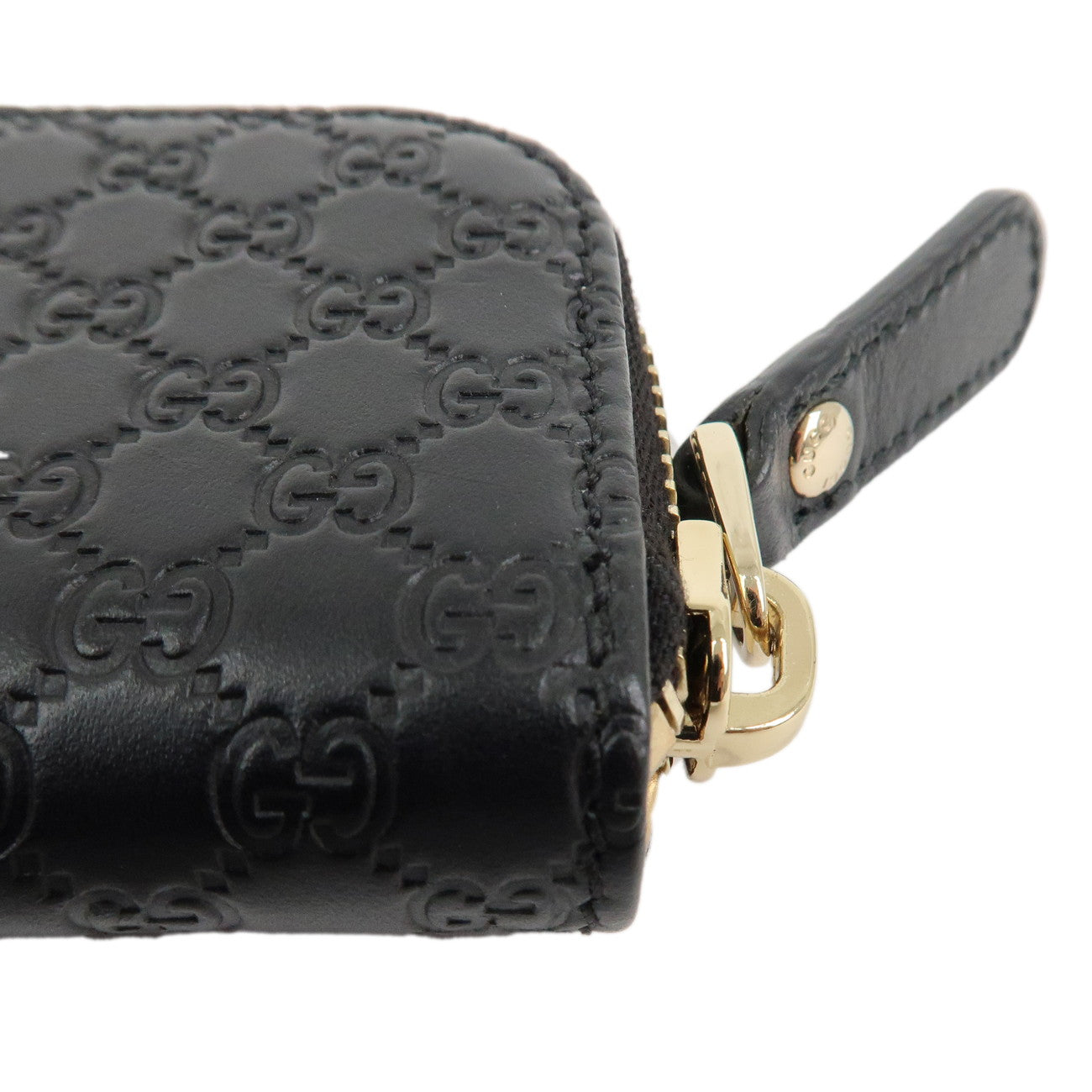 GUCCI Micro Guccissima Round Zipper Coin Case Black 449896 Used