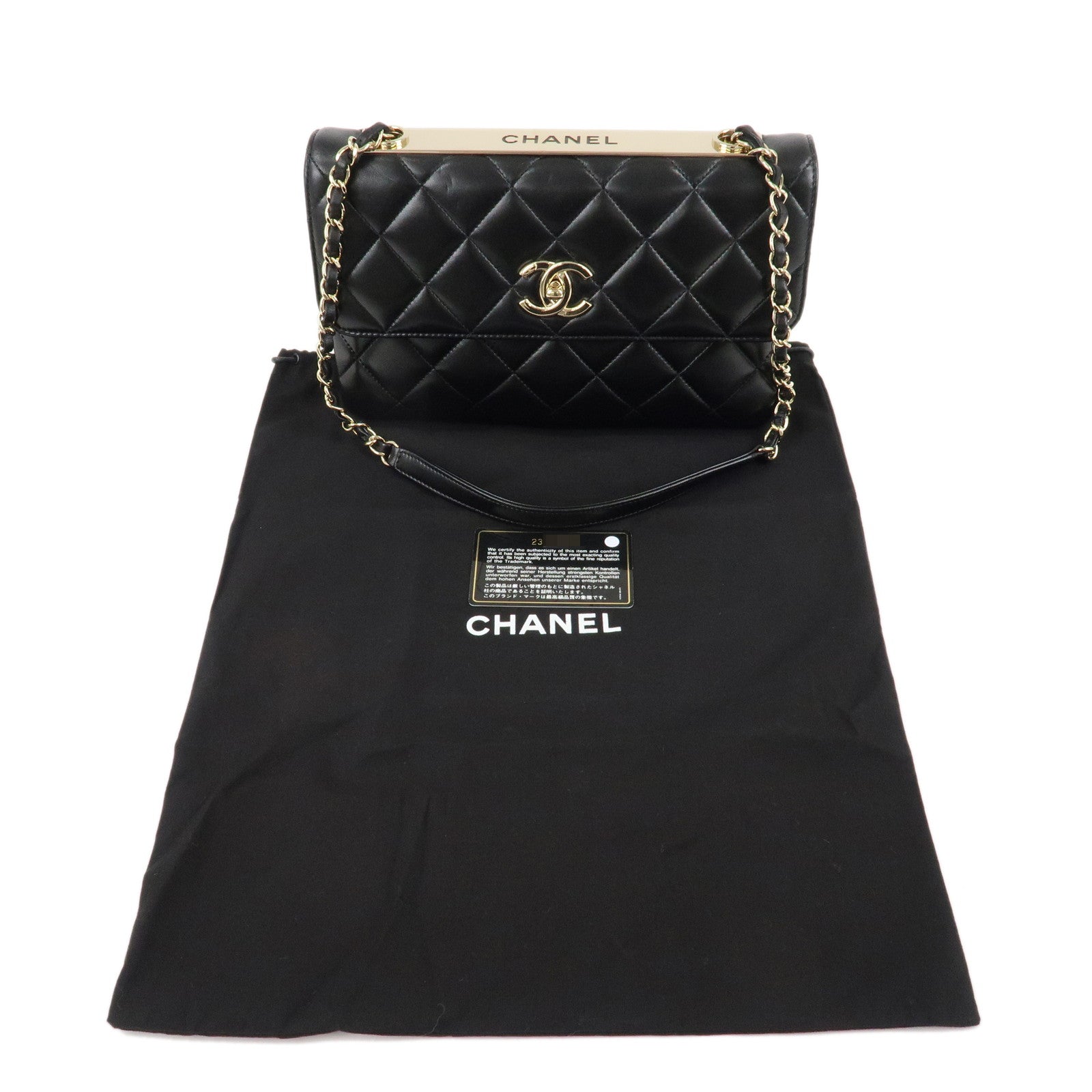 CHANEL Matelasse Lamb Skin Trendy CC Chain Shoulder Bag Black Used