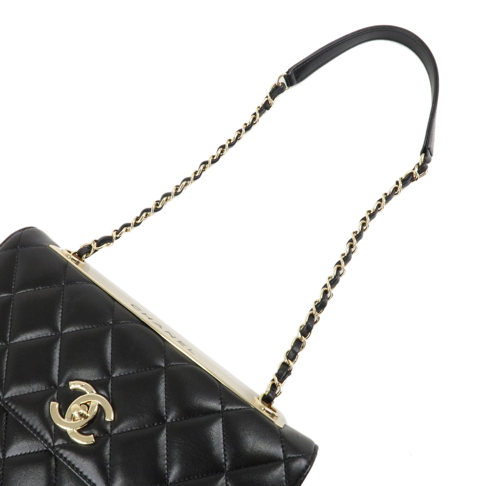 CHANEL Matelasse Lamb Skin Trendy CC Chain Shoulder Bag Black Used