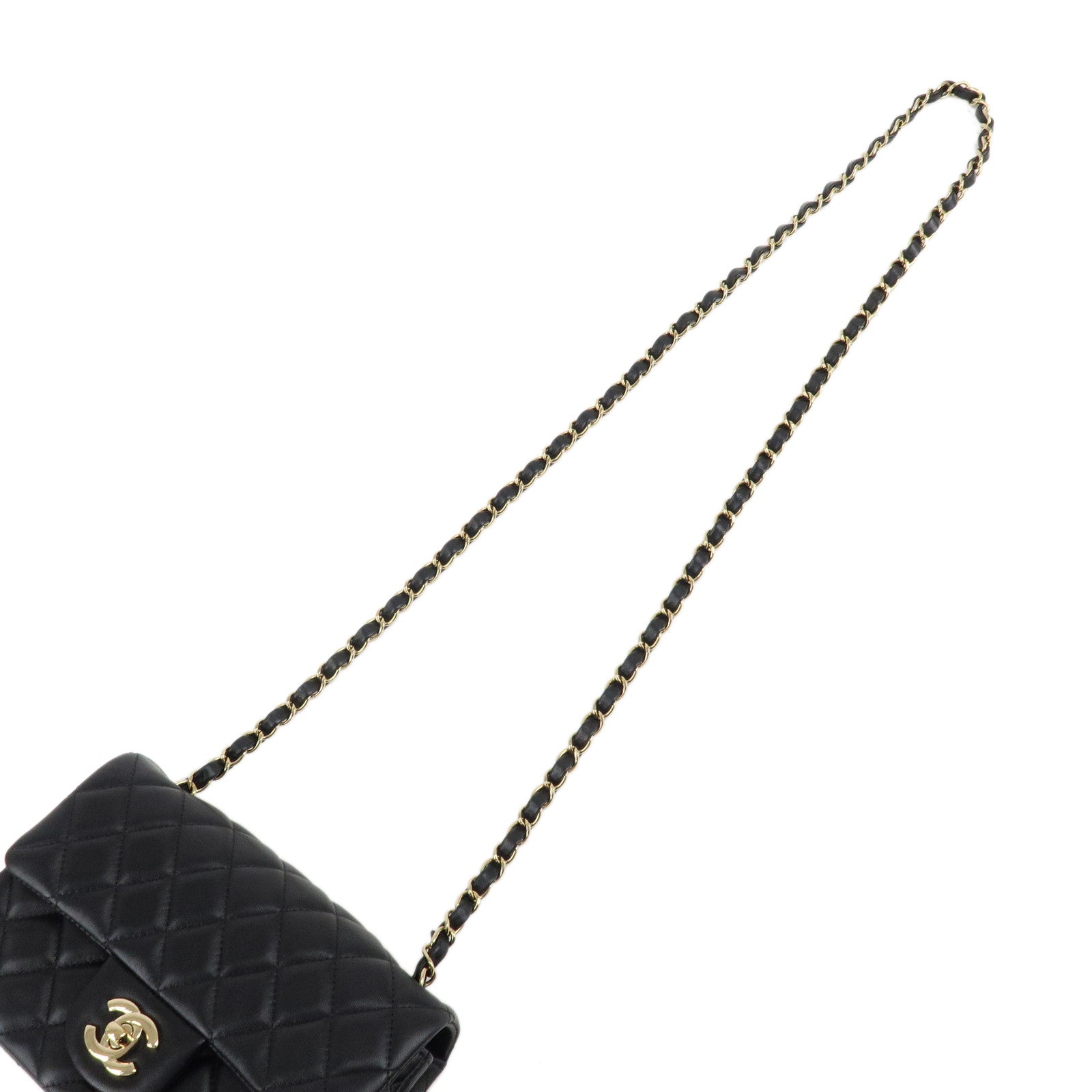 CHANEL Mini Matelasse 20 Lamb Skin Chain Shoulder Bag Black A69900 Used