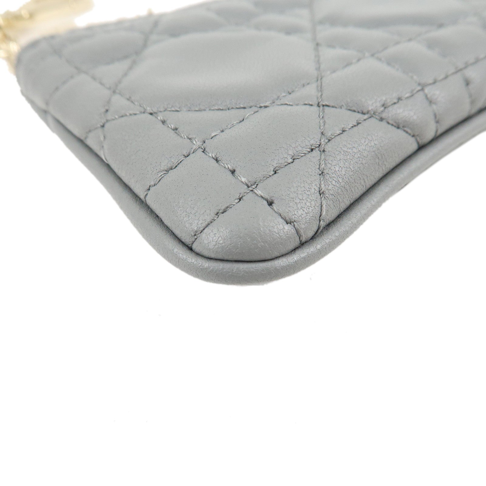 Christian Dior Cannage Leather Coin Case Gray Used