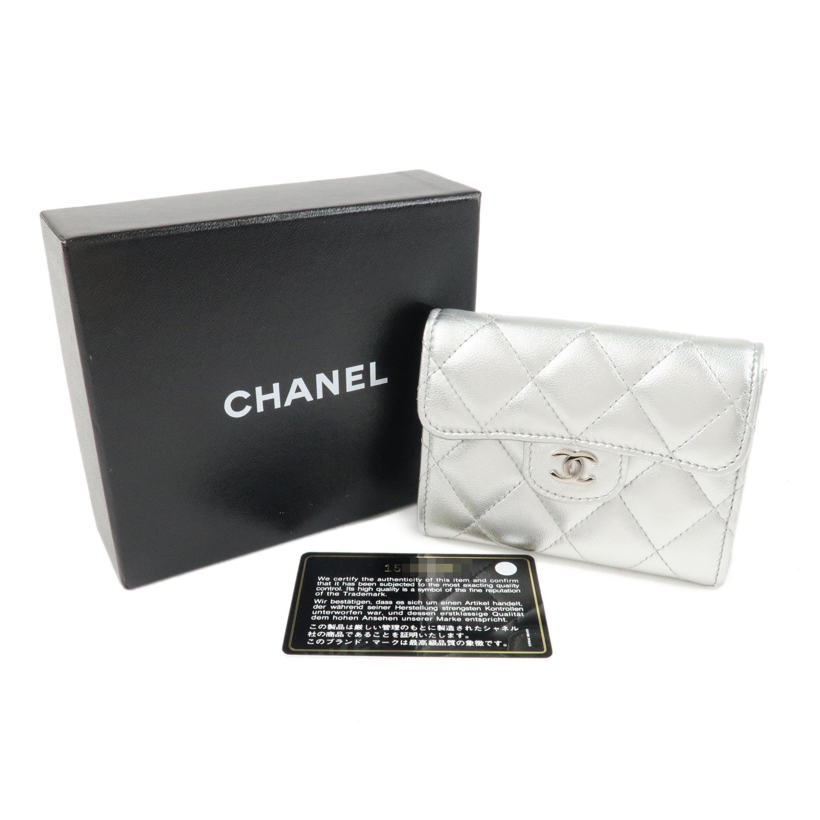 CHANEL Lamb Skin Classic Small Flap Wallet Silver AP0230 Used