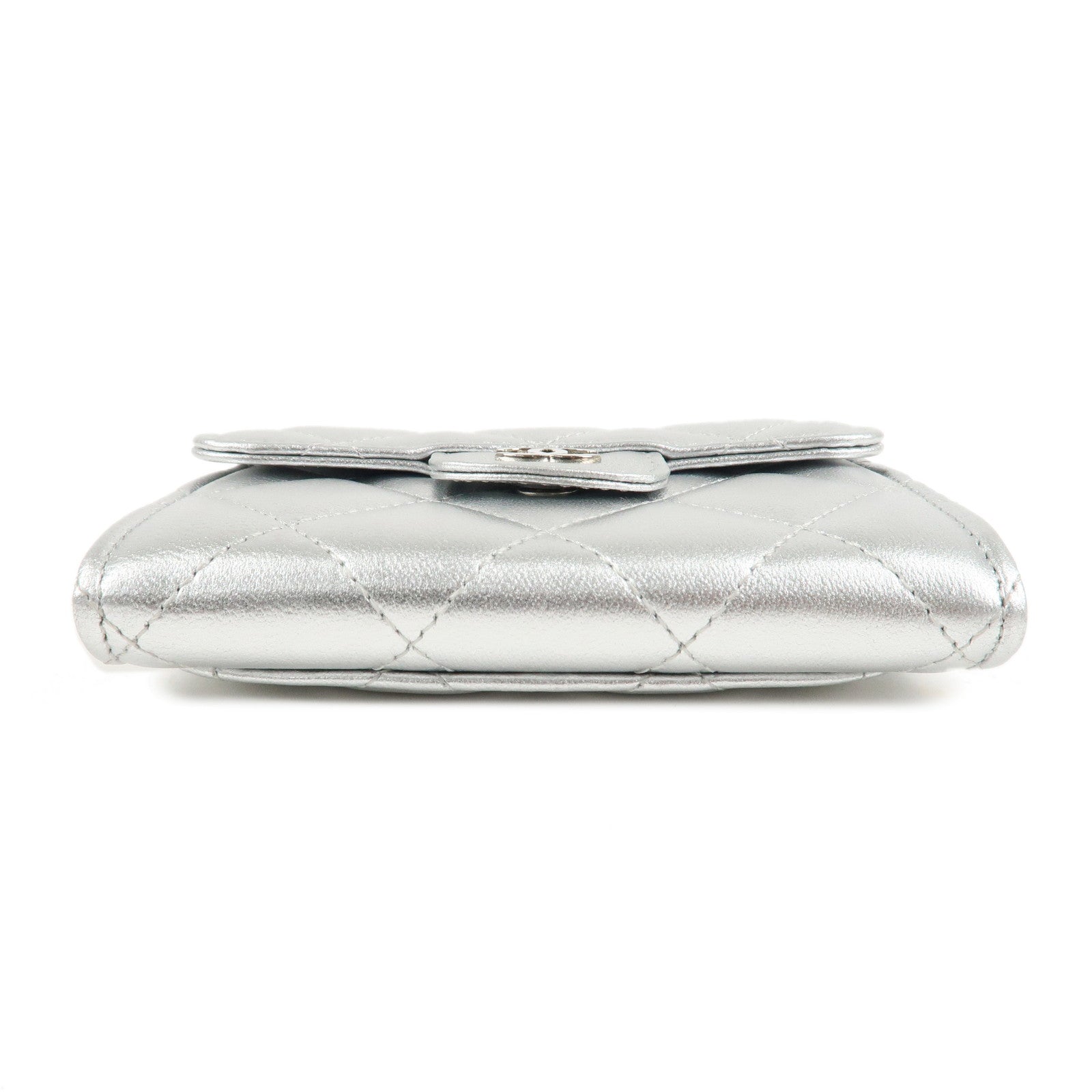 CHANEL Lamb Skin Classic Small Flap Wallet Silver AP0230 Used