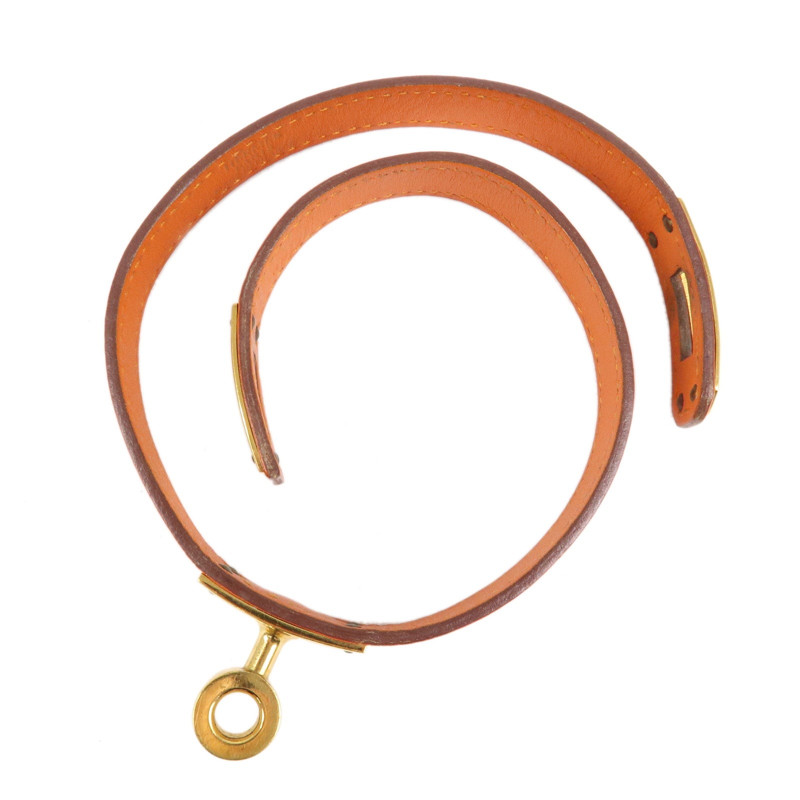 HERMES Leather Metal Kelly Bracelet Double Tour G Stamp Orange