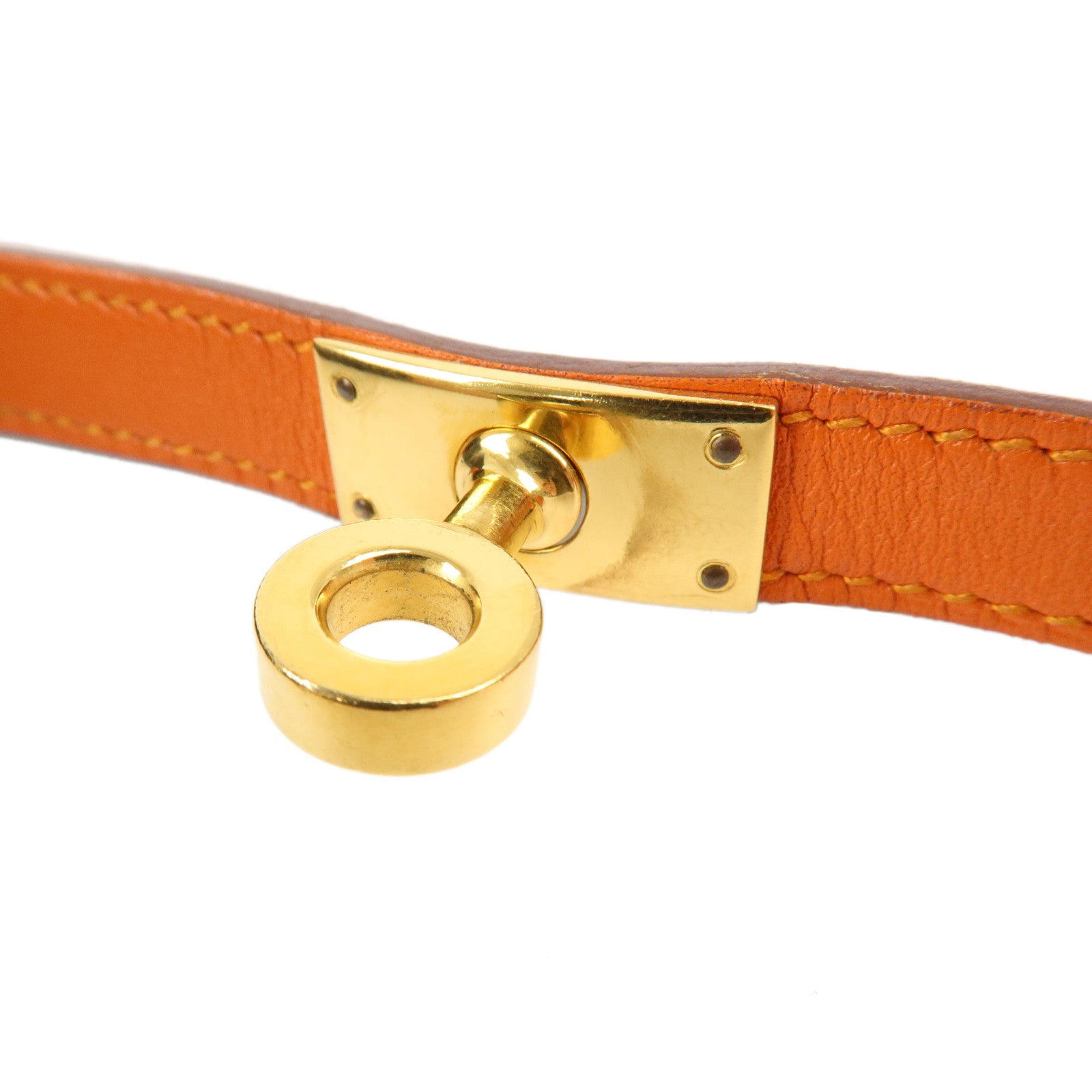 HERMES Leather Metal Kelly Bracelet Double Tour G Stamp Orange