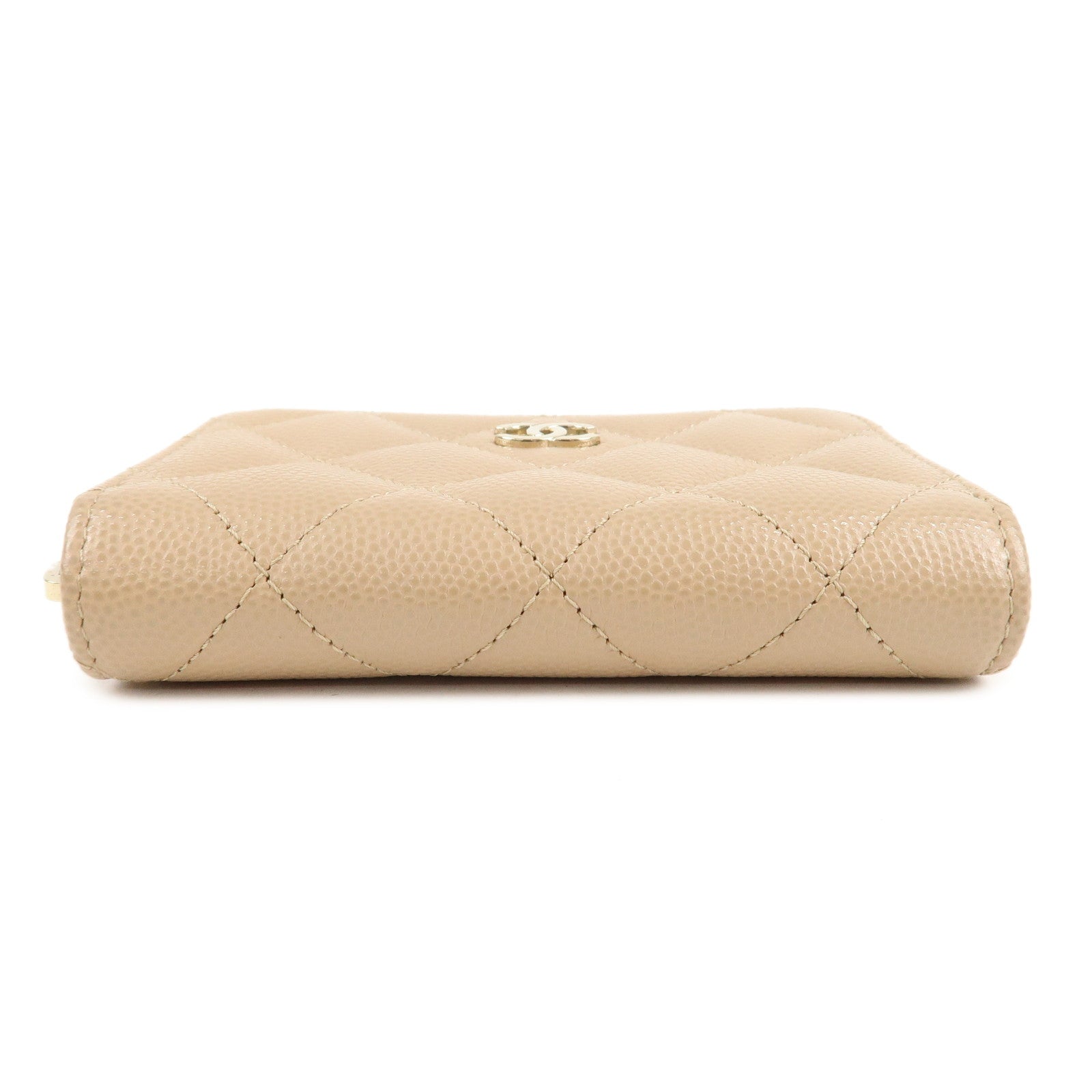 CHANEL Matelasse Caviar Skin Round Zipper Coin Case Beige AP0216