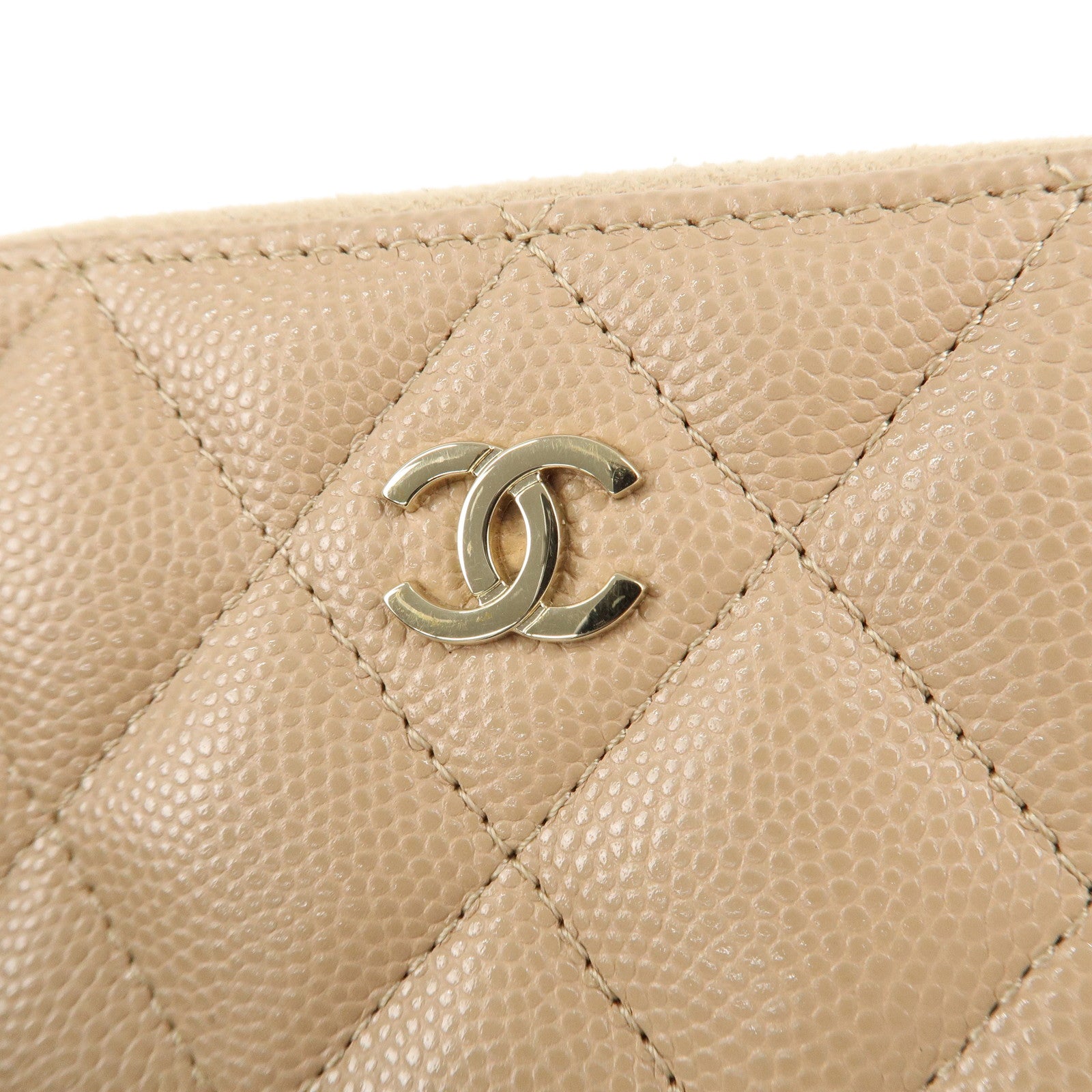 CHANEL Matelasse Caviar Skin Round Zipper Coin Case Beige AP0216