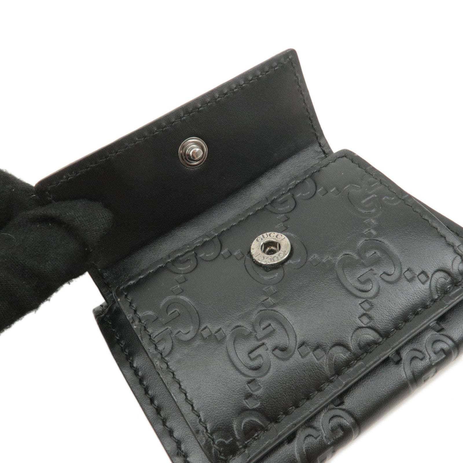 GUCCI Guccissima Leather Compact Wallet Black 547070 Black