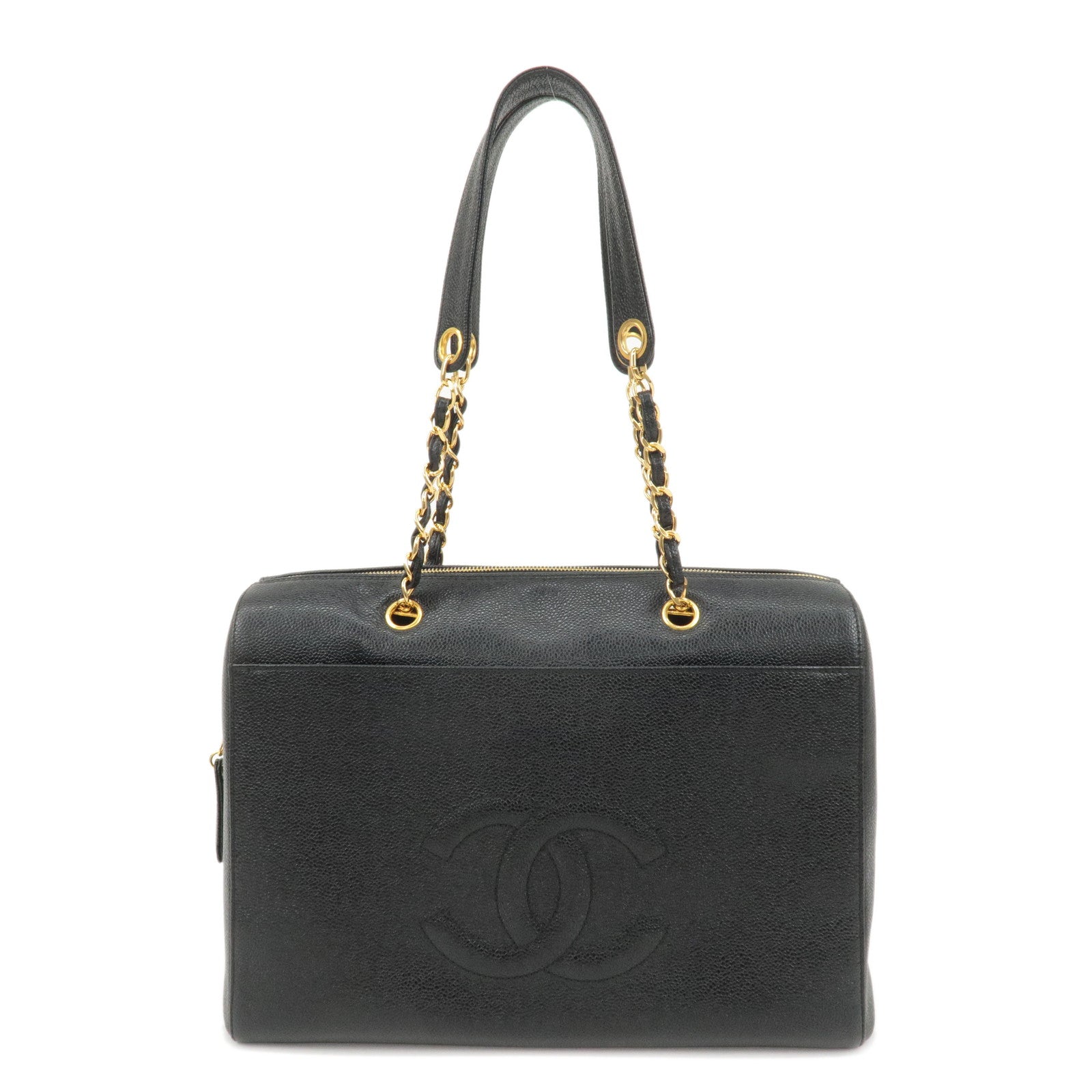 CHANEL-Caviar-Skin-Coco-Mark-chain-Tote-Bag-Shoulder-Bag-Black-