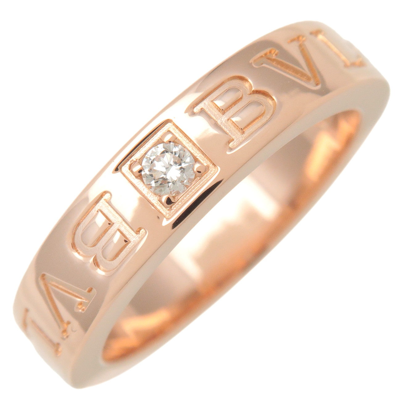 BVLGARI-Double-Logo-1P-Diamond-Ring-K18-750PG-Rose-Gold-US5-EU49