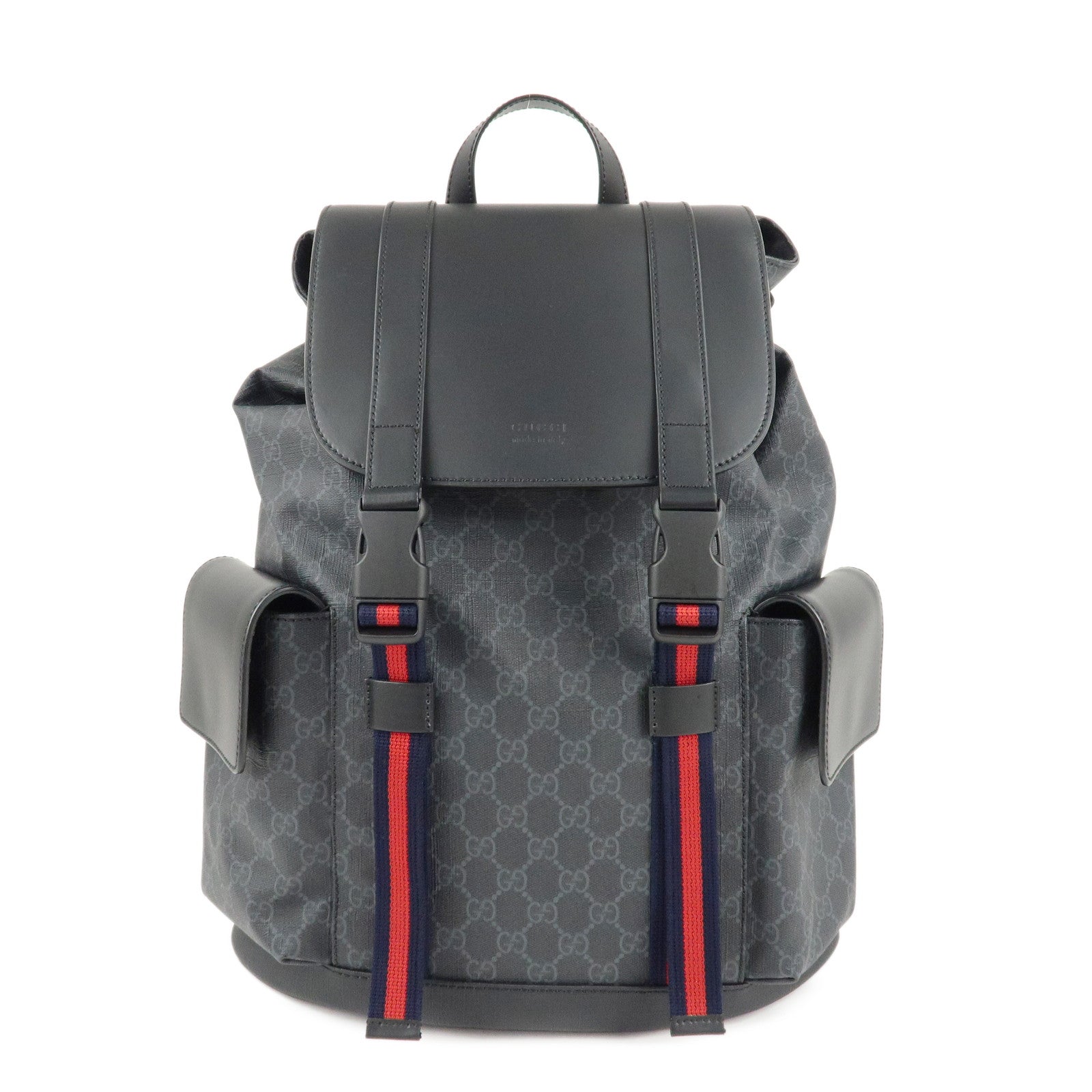 GUCCI-Sherry-GGSupreme-Leather-Backpack-Rucksack-Black-Gray-495563