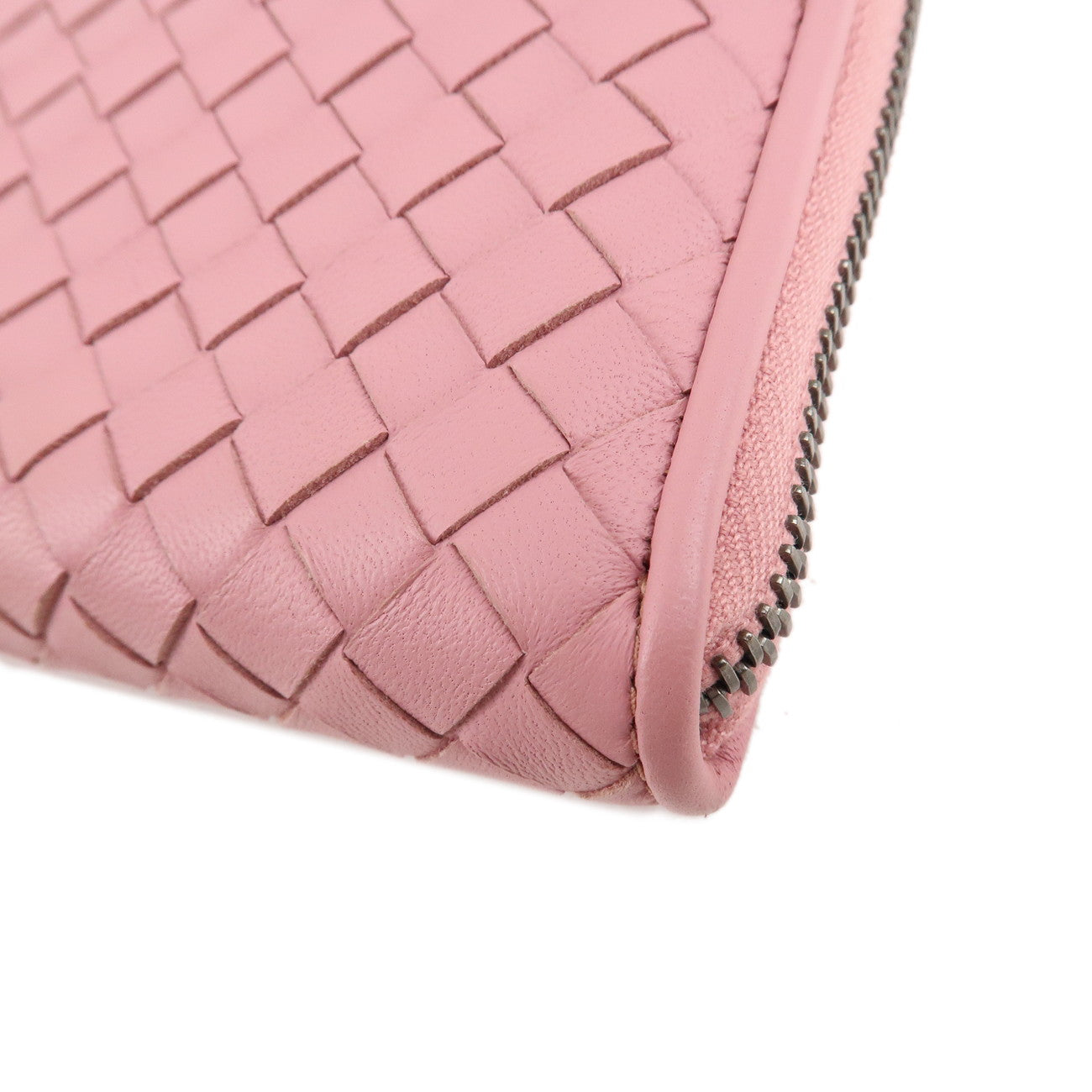 BOTTEGA VENETA Intrecciato Leather Round Zipper Wallet Pink