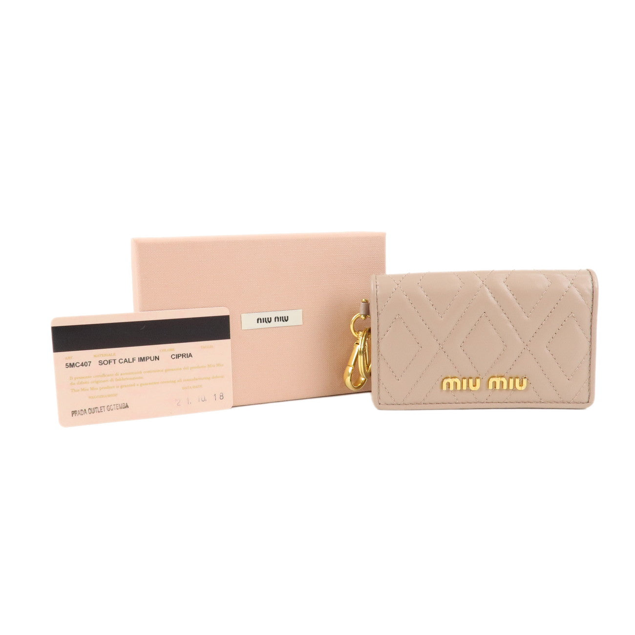 MIU MIU Leather Card Case Card Holder Beige 5MC407 Used