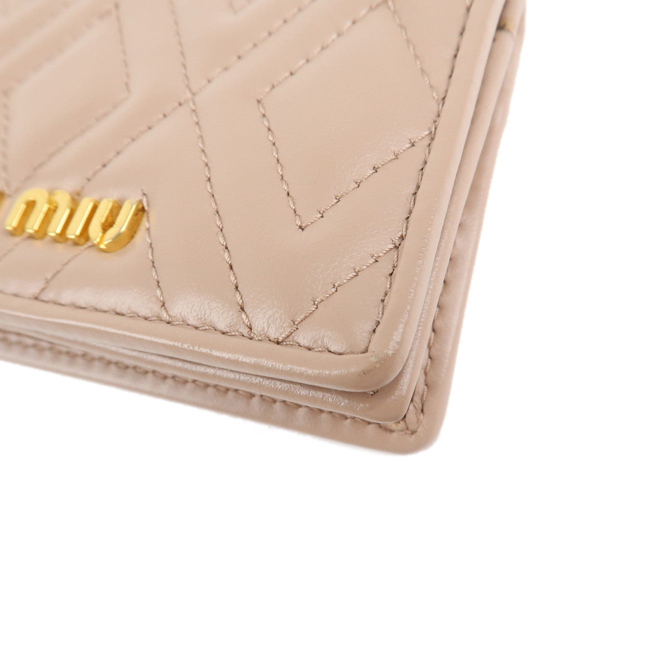 MIU MIU Leather Card Case Card Holder Beige 5MC407 Used