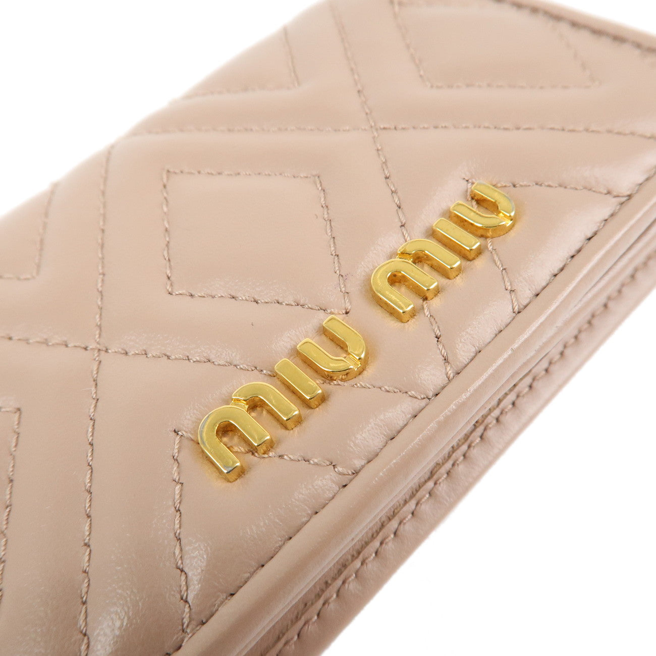 MIU MIU Leather Card Case Card Holder Beige 5MC407 Used