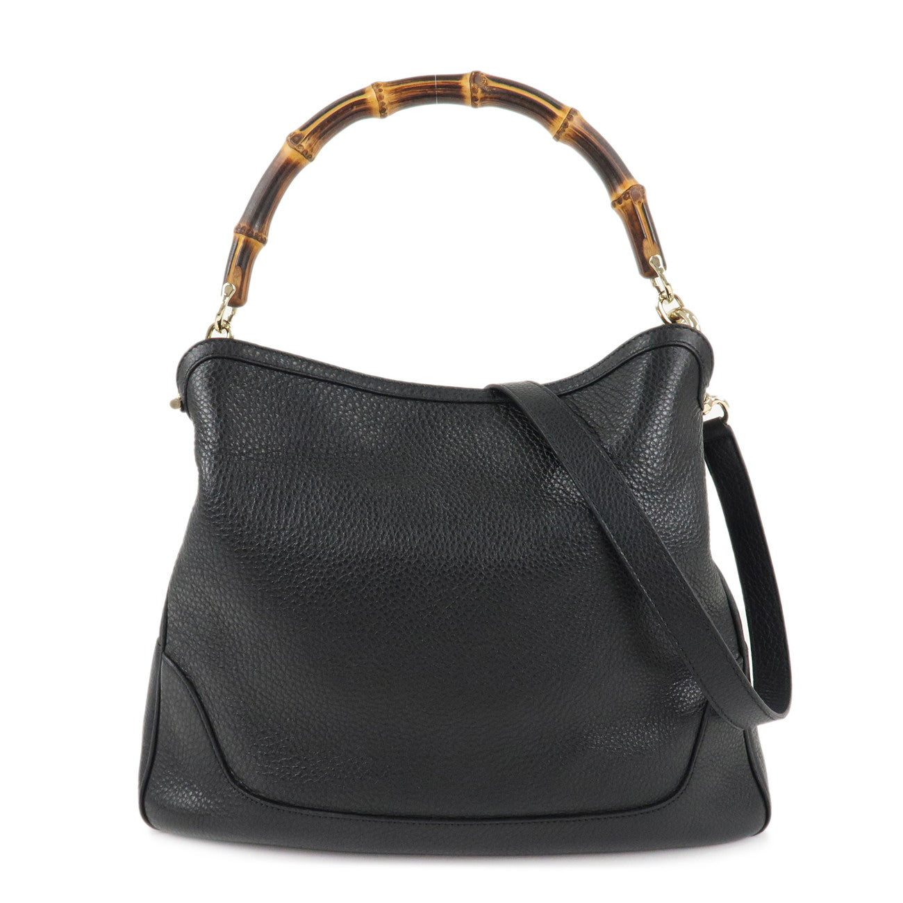 GUCCI-Bamboo-Leather-2Way-Bag-Shoulder-Bag-Black-2823125