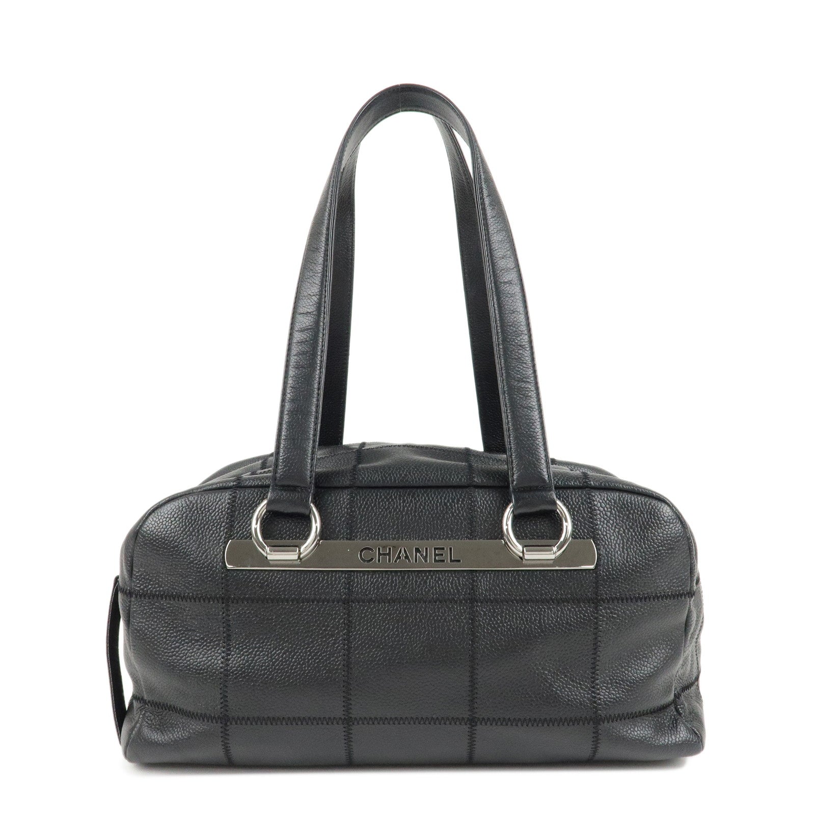 CHANEL-Chocolate-Bar-Caviar-Skin-Mini-Boston-Bag-Black-A26135