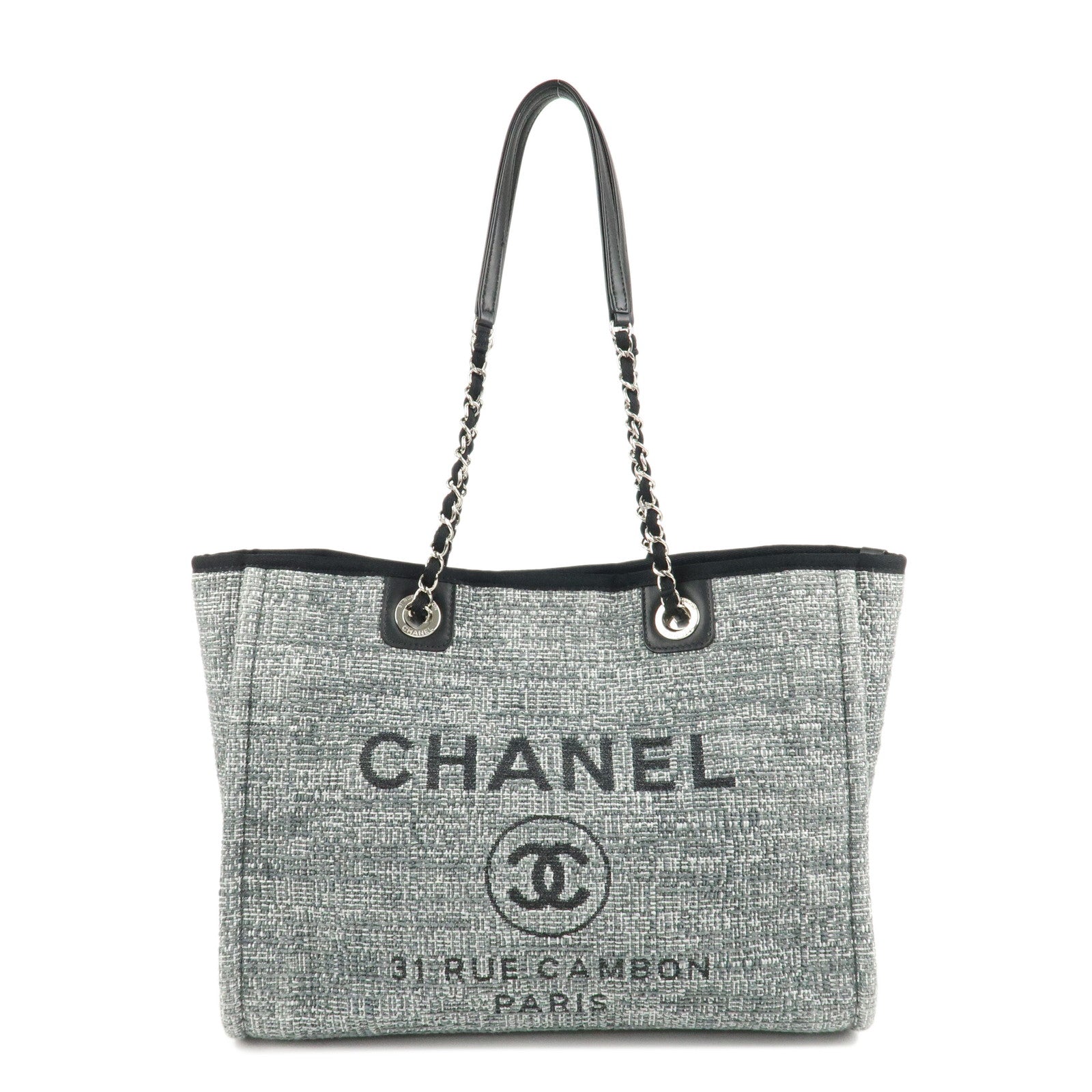 CHANEL-Deauville-MM-Tweed-Leather-Chain-Tote-Bag-Gray-A67001