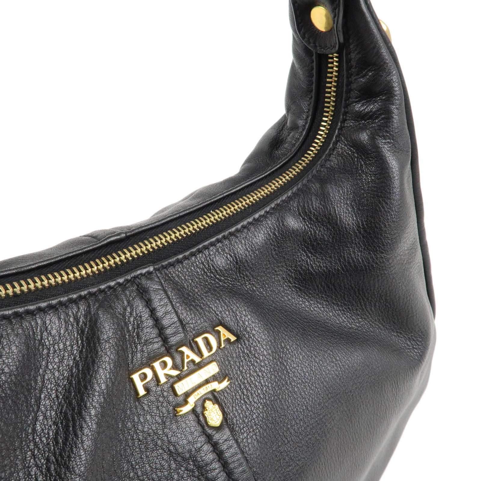 PRADA Logo Leather Shoulder Bag Hand Bag Black