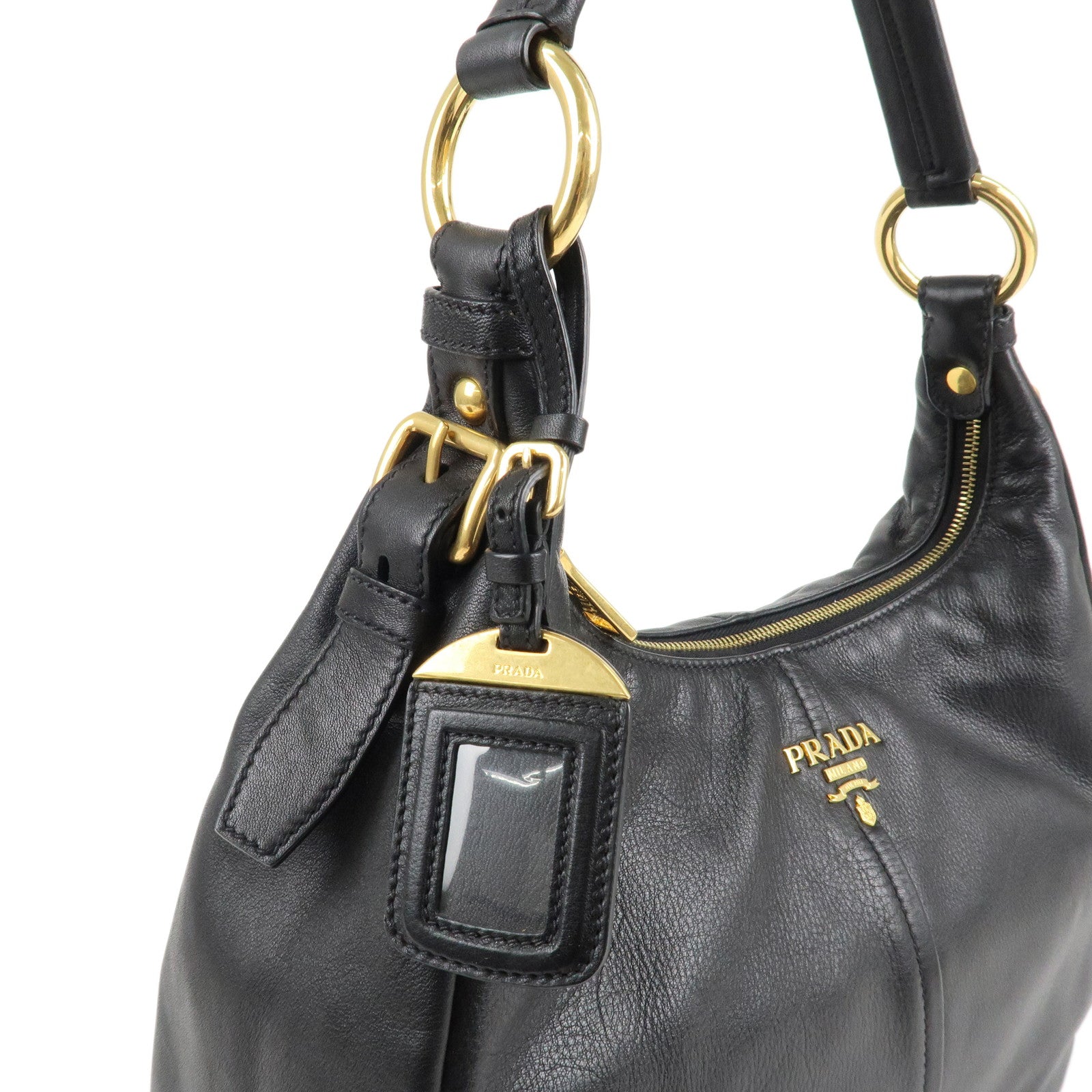 PRADA Logo Leather Shoulder Bag Hand Bag Black