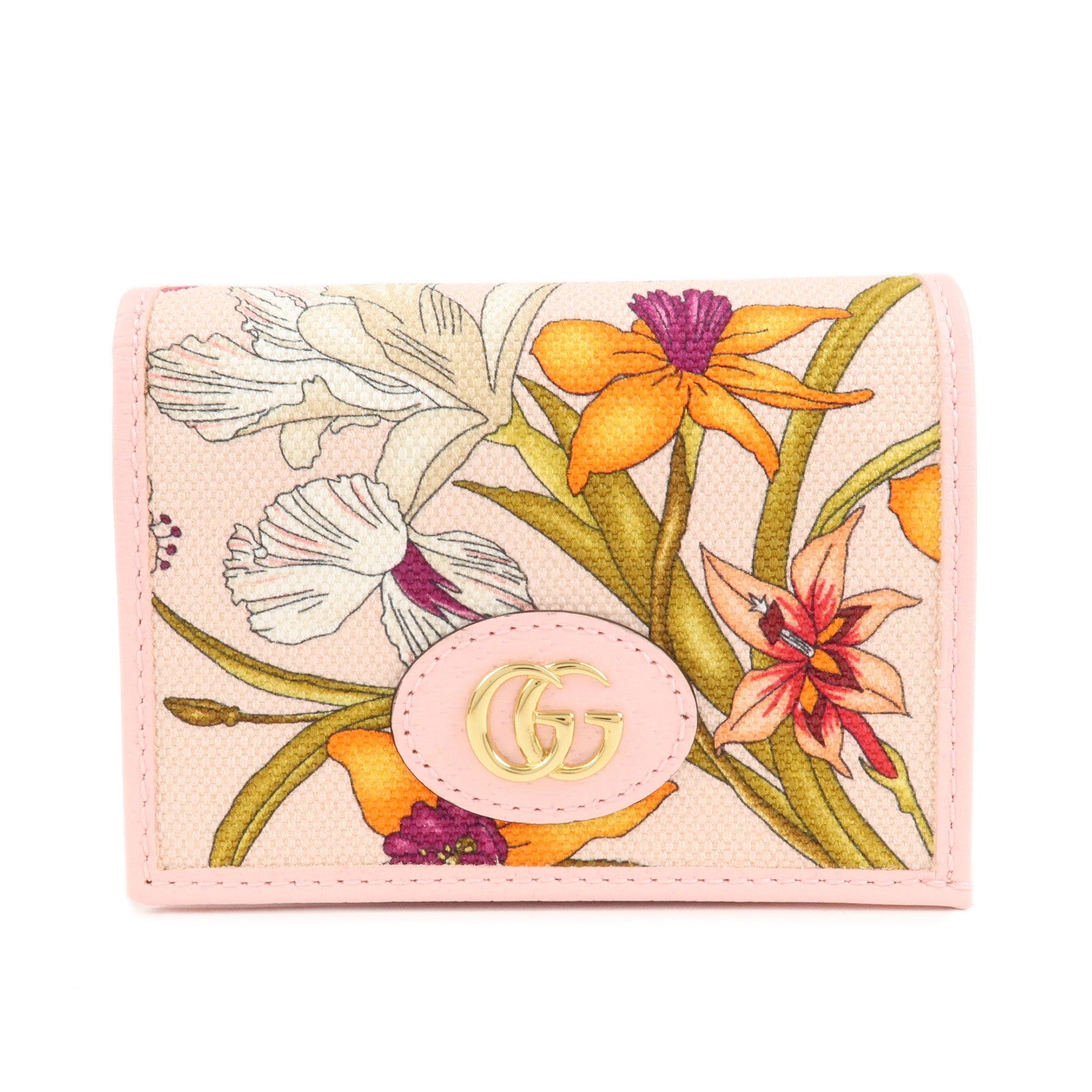 GUCCI-GG-Marmont-Flora-Canvas-Leather-Compact-Wallet-Pink-577347