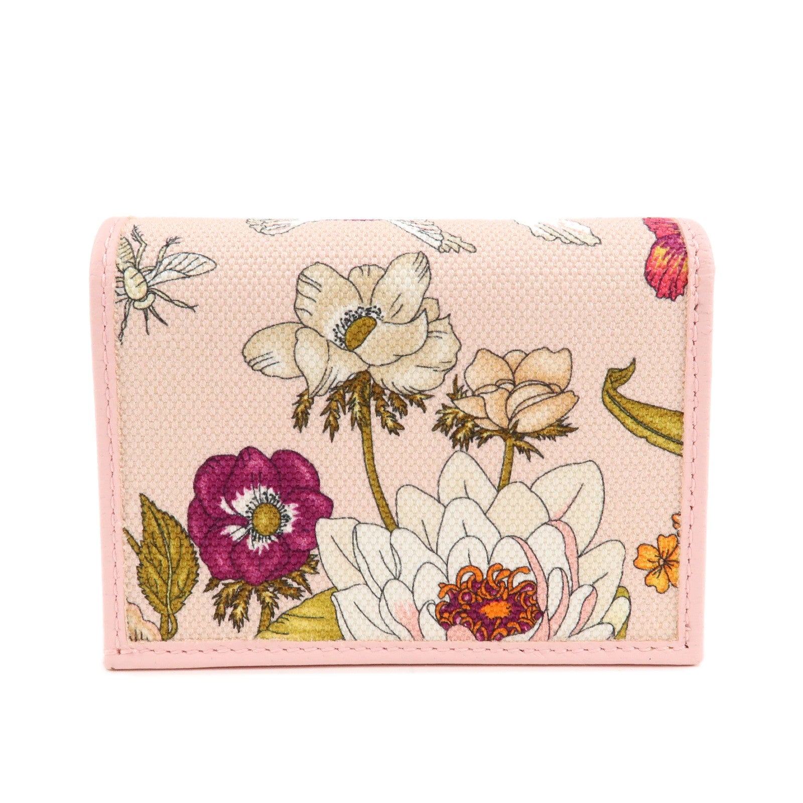 GUCCI GG Marmont Flora Canvas Leather Compact Wallet Pink 577347 Used