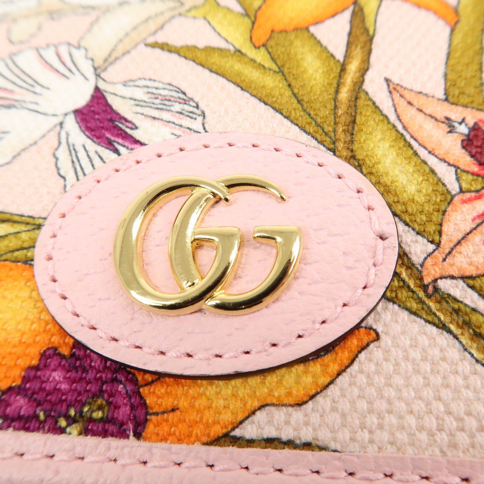 GUCCI GG Marmont Flora Canvas Leather Compact Wallet Pink 577347 Used