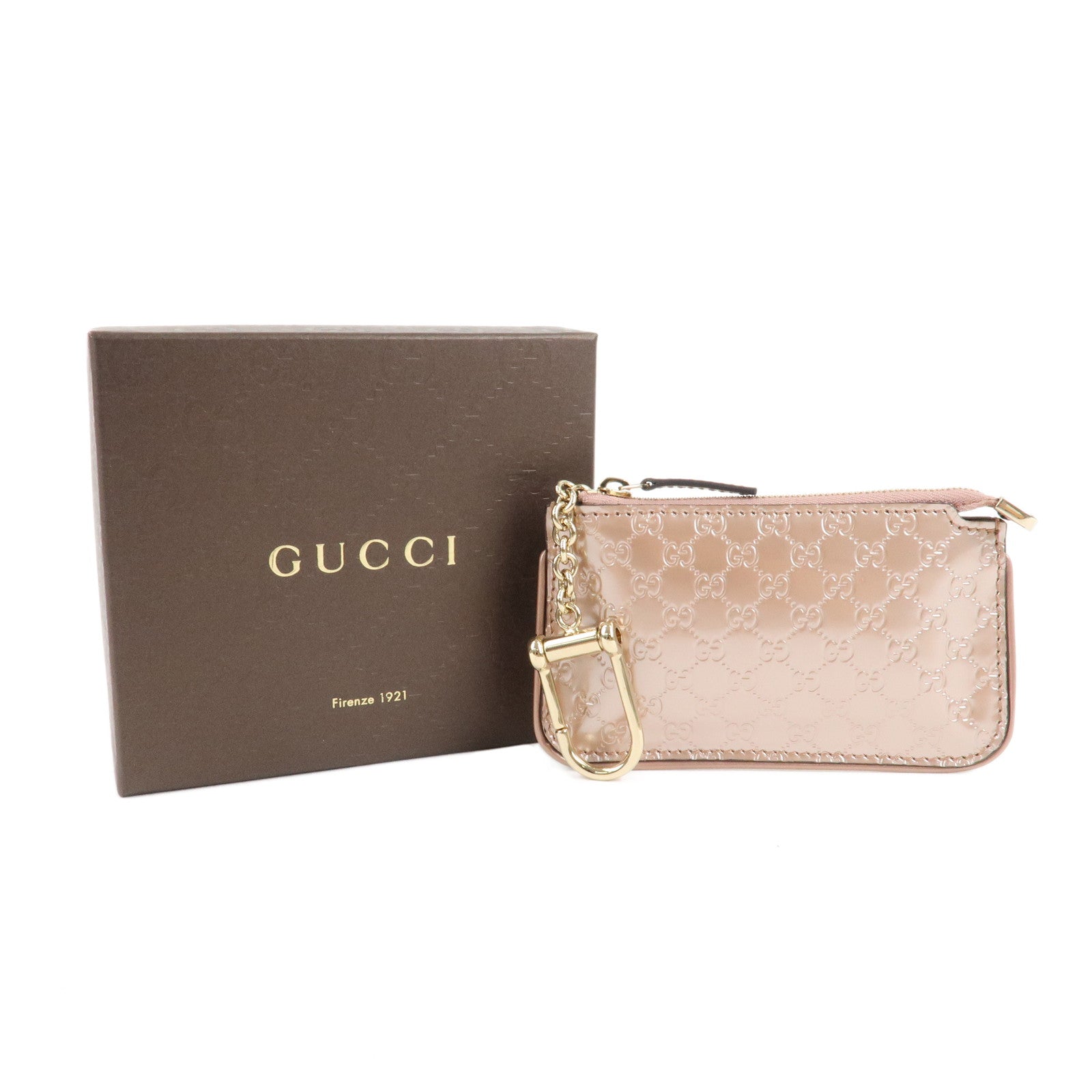 GUCCI Micro Guccissima Patent Leather Coin Case Pink Beige 233183 Used