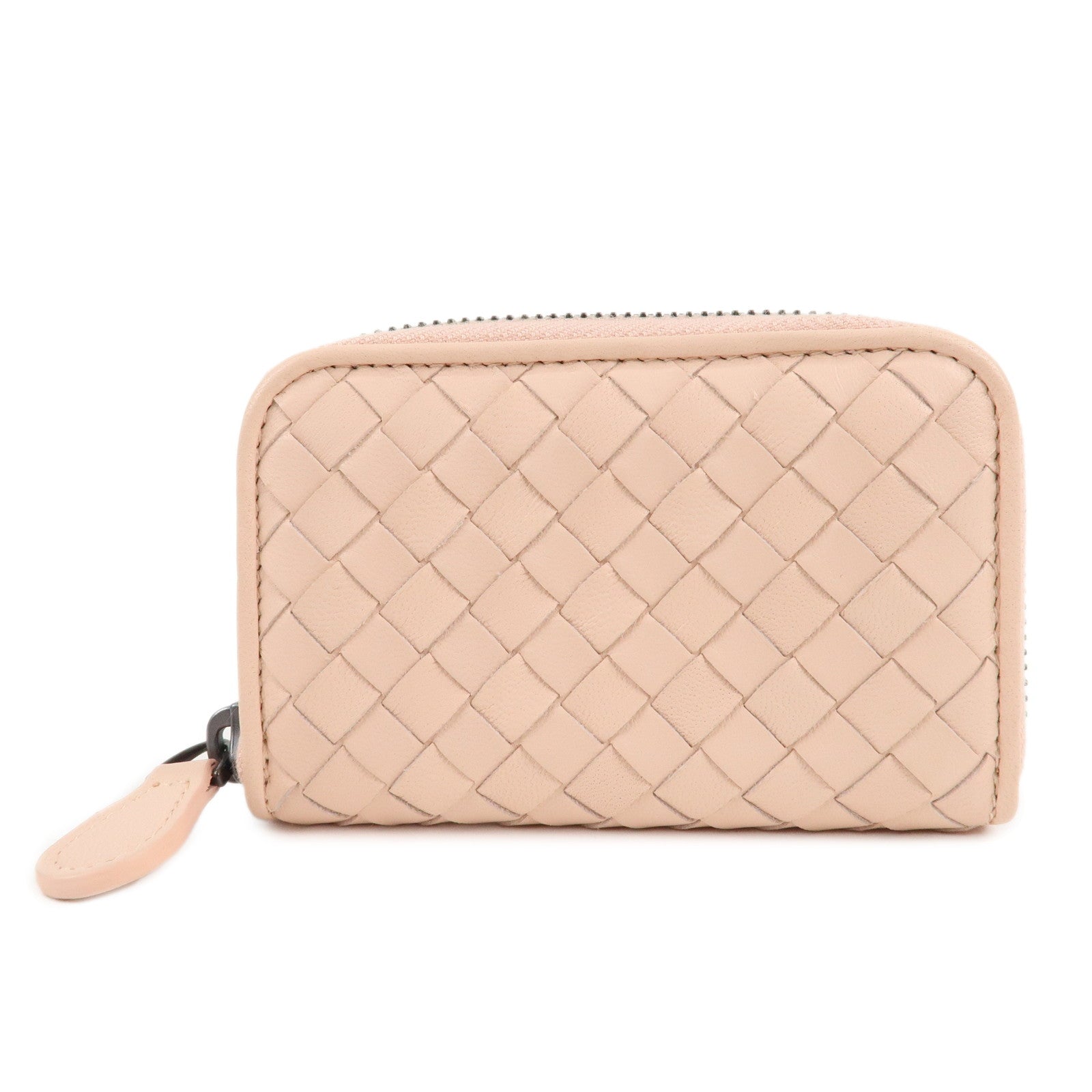 BOTTEGA-VENETA-Intrecciato-Leather-Round-Zipper-Coin-Case-Pink