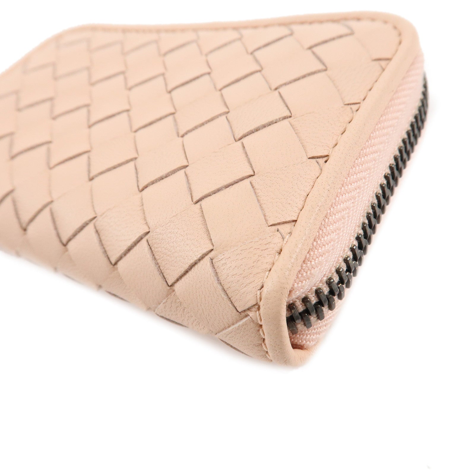 BOTTEGA VENETA Intrecciato Leather Round Zipper Coin Case Pink