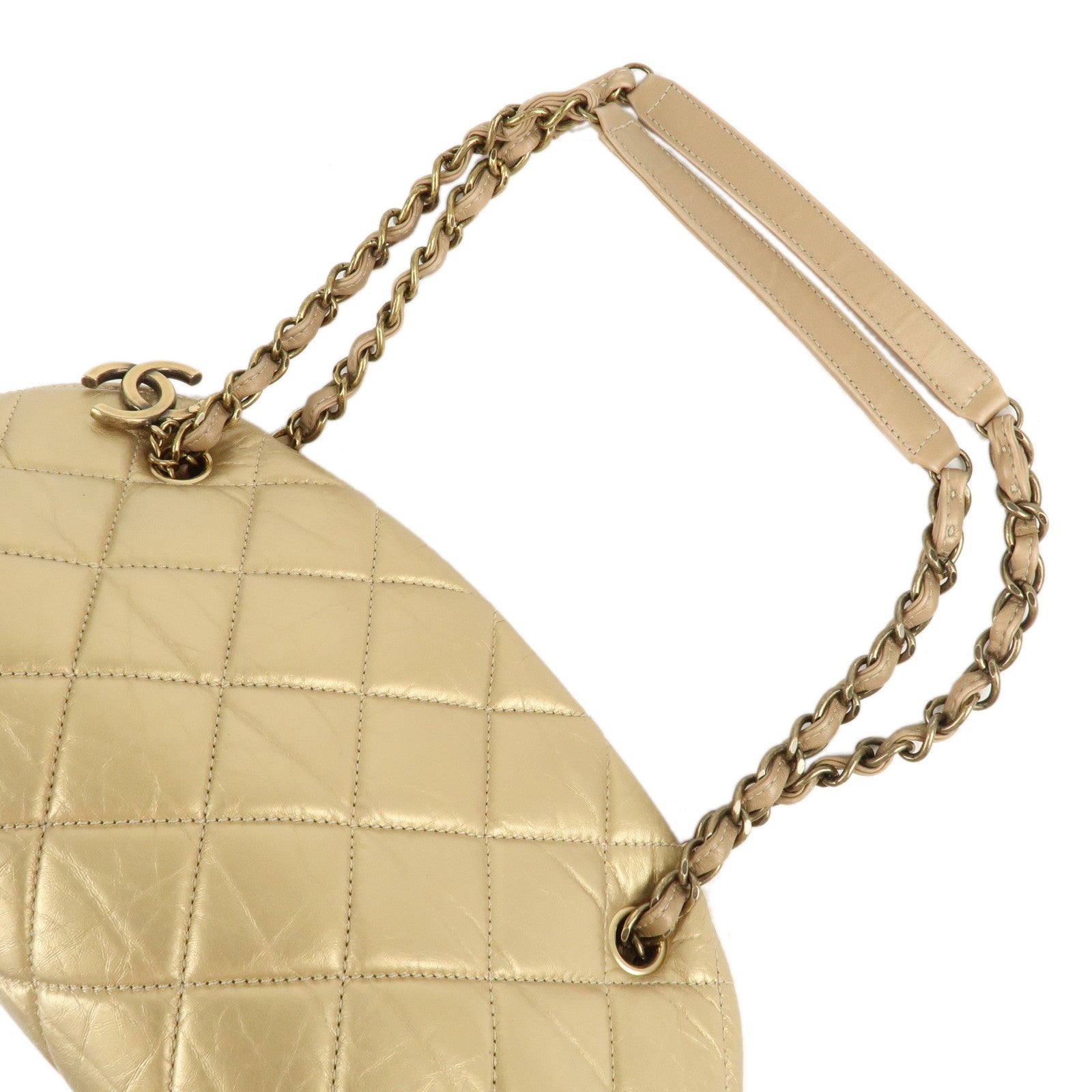 CHANEL Mademoiselle Lamb Skin Chain Shoulder Bag Gold A50557