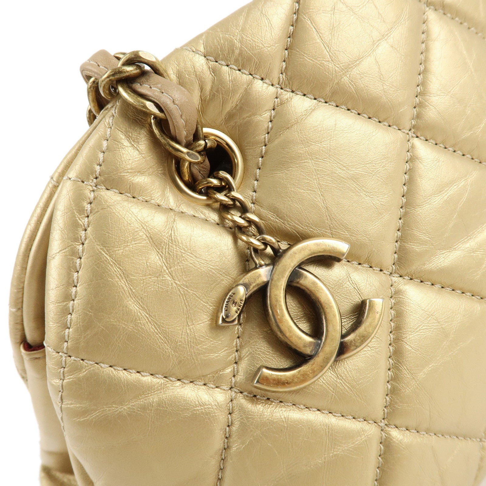 CHANEL Mademoiselle Lamb Skin Chain Shoulder Bag Gold A50557