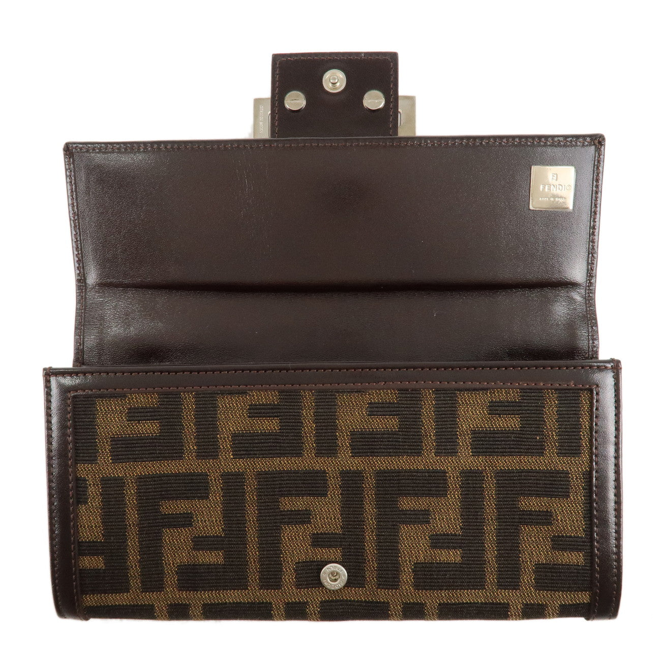 FENDI Zucca Canvas Leather Bi-fold Long Wallet Brown Black 31097 Used