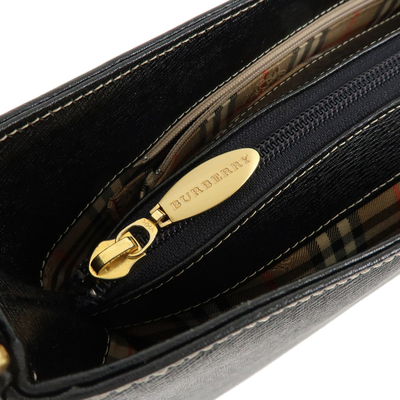 BURBERRY Leather Shoulder Bag Hand Bag Black