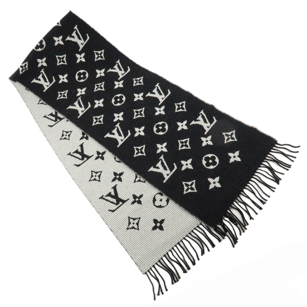 Louis Vuitton Echarpe Daily LV Black White Stole Scarf M76701 Used