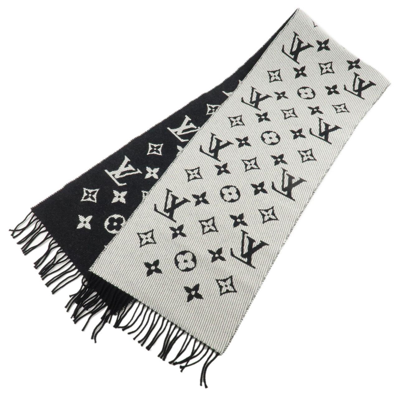 Louis Vuitton Echarpe Daily LV Black White Stole Scarf M76701 Used