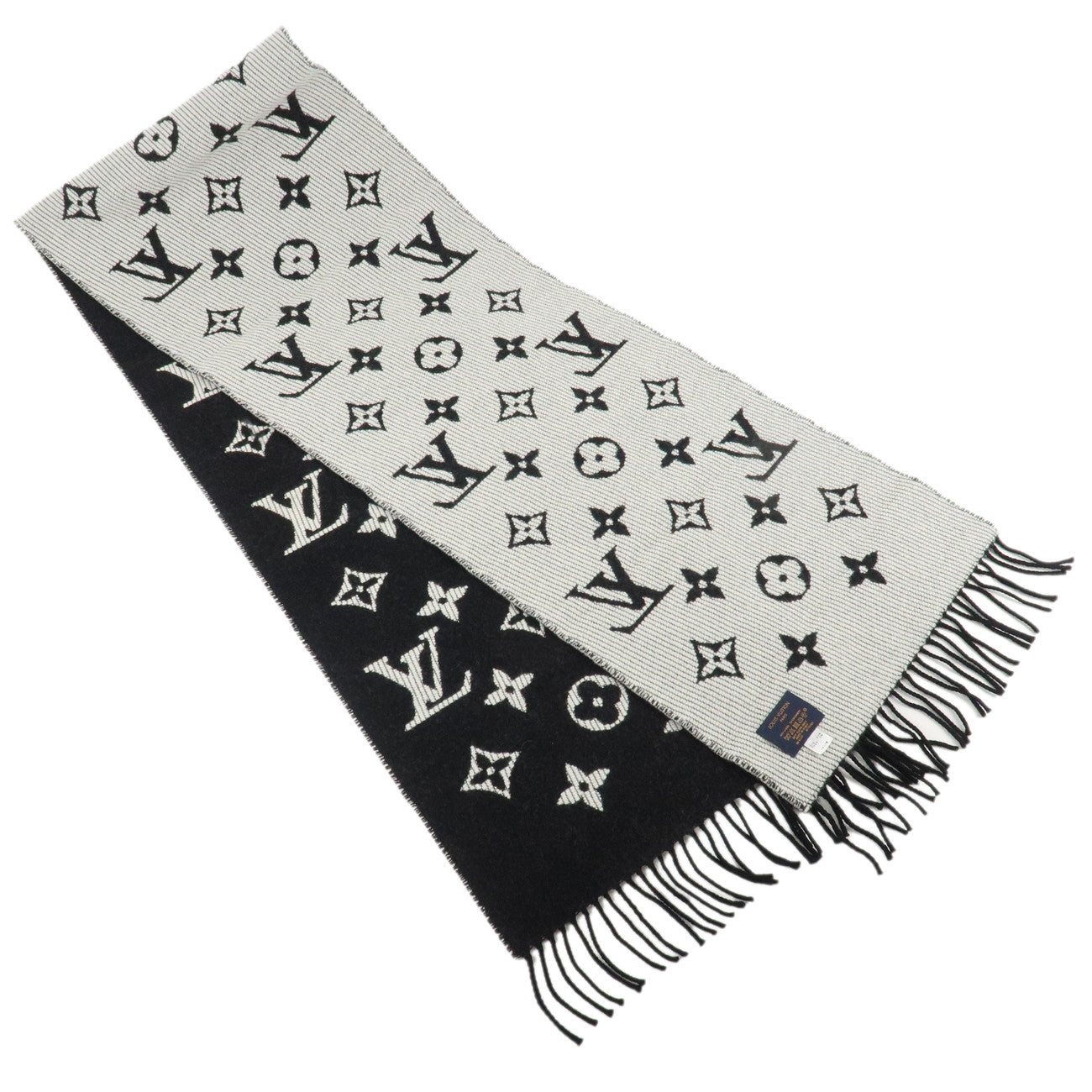 Louis Vuitton Echarpe Daily LV Black White Stole Scarf M76701 Used