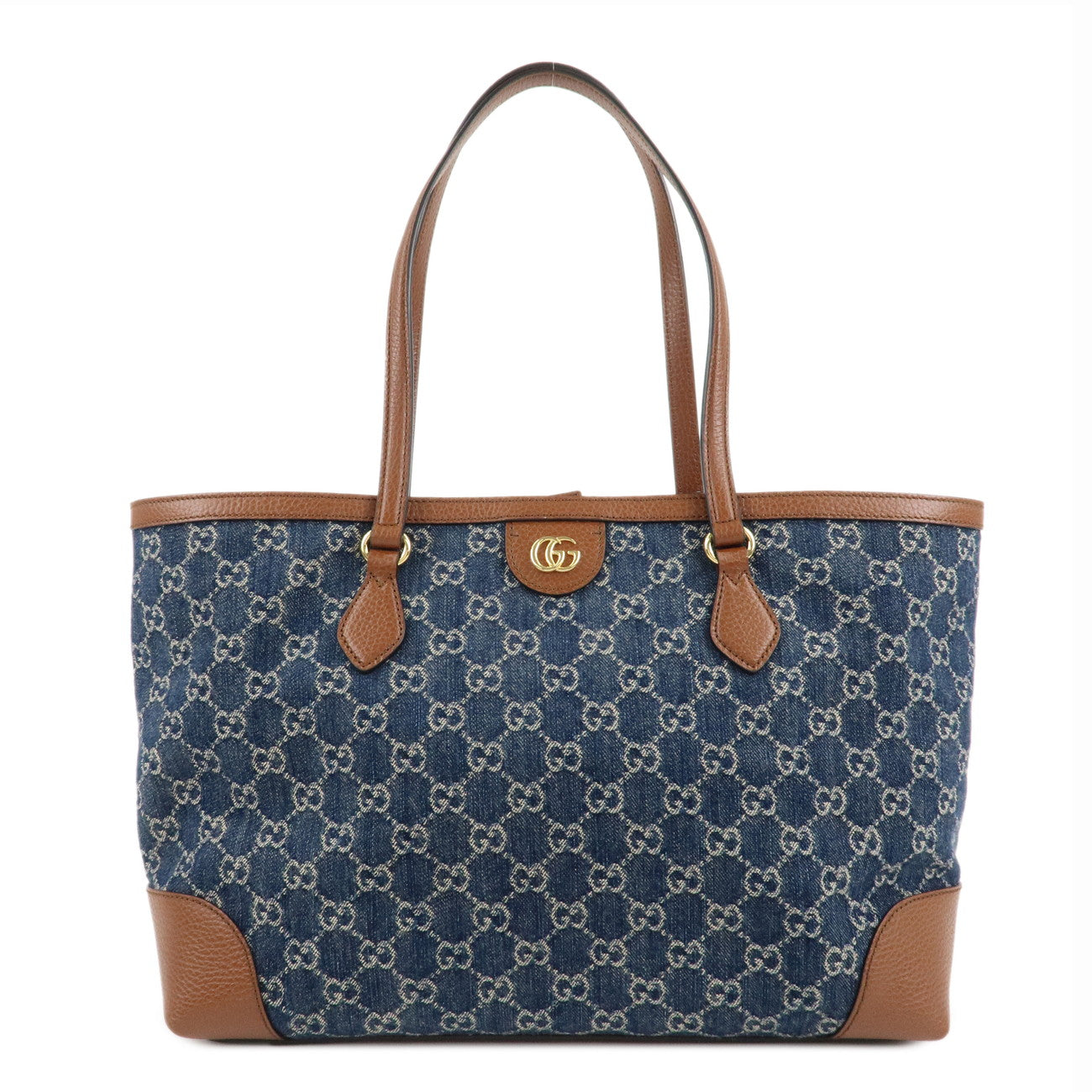 GUCCI-Ophidia-GG-Denim-Leather-Tote-Bag-Blue-Brown-631685