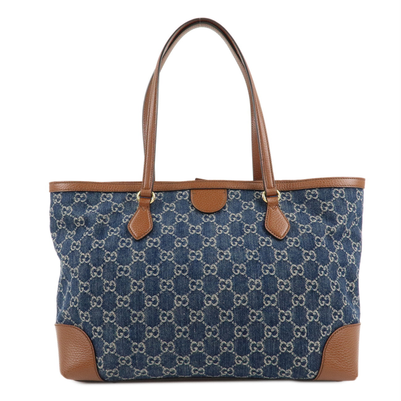 GUCCI Ophidia GG Denim Leather Tote Bag Blue Brown 631685 Used