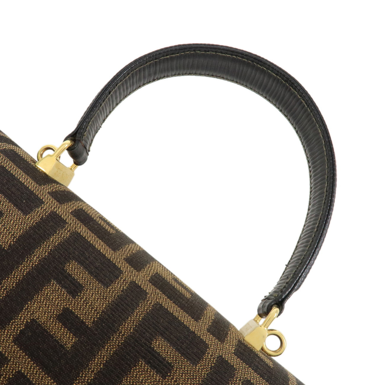 FENDI Zucca Canvas Leather Hand Bag Brown Black Used