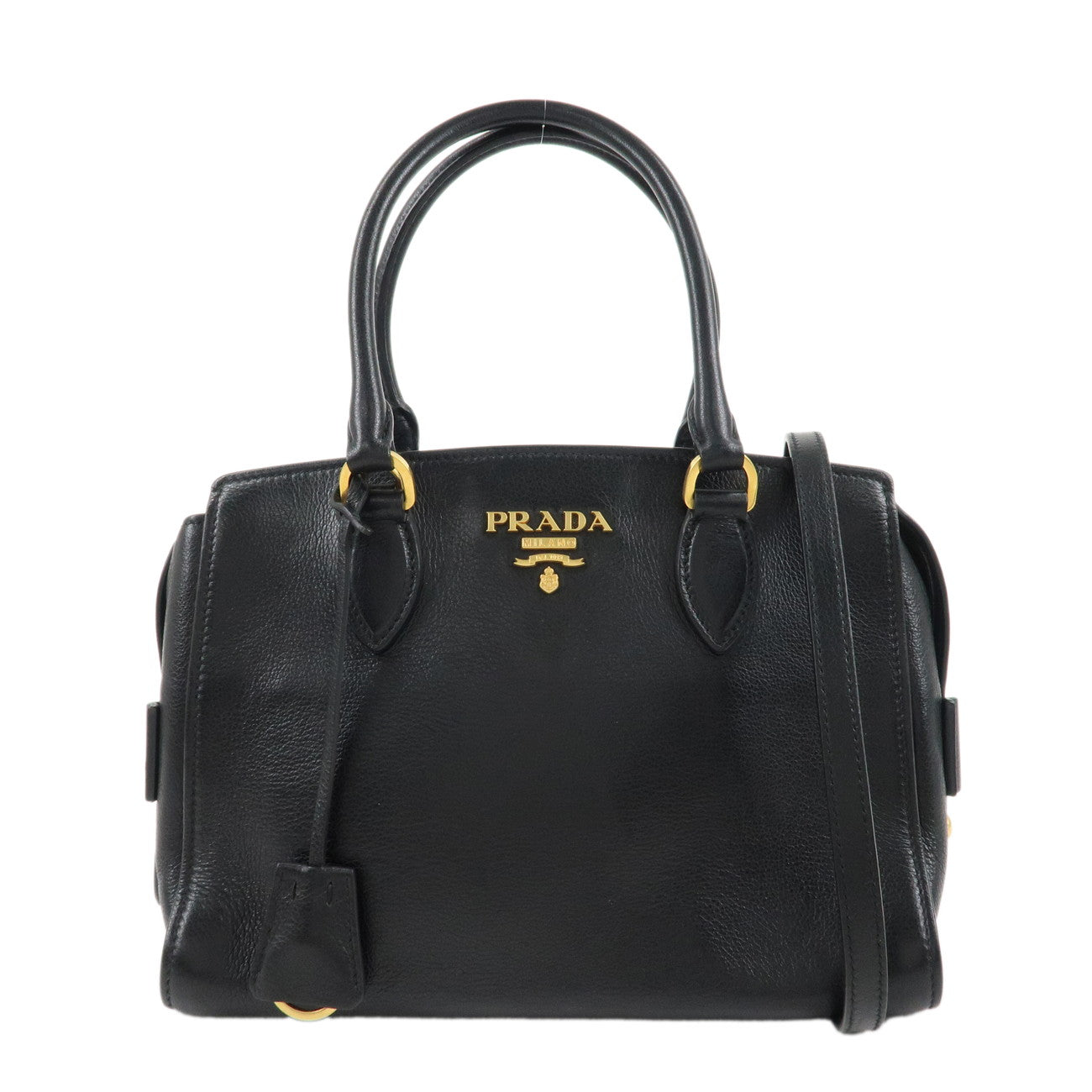 PRADA-Leather-2Way-Bag-Hand-Bag-Shoulder-Bag-Black-1BA164