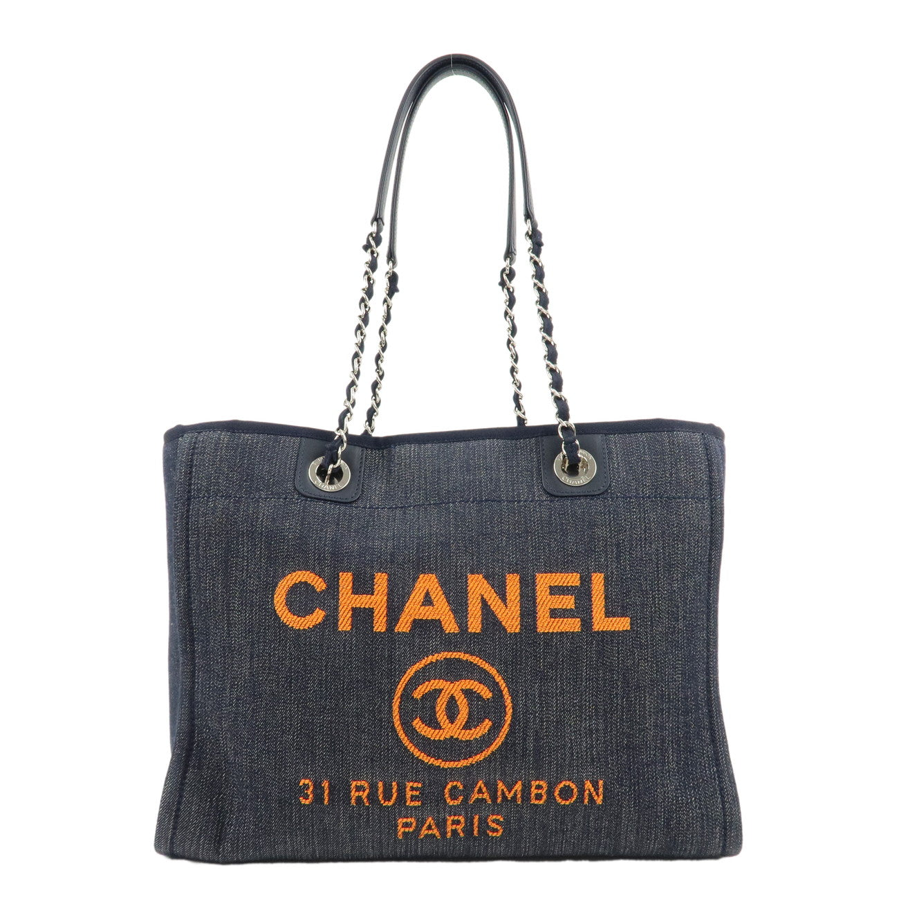 CHANEL-Deauville-MM-Canvas-Leather-Chain-Tote-Bag-Blue-A67001