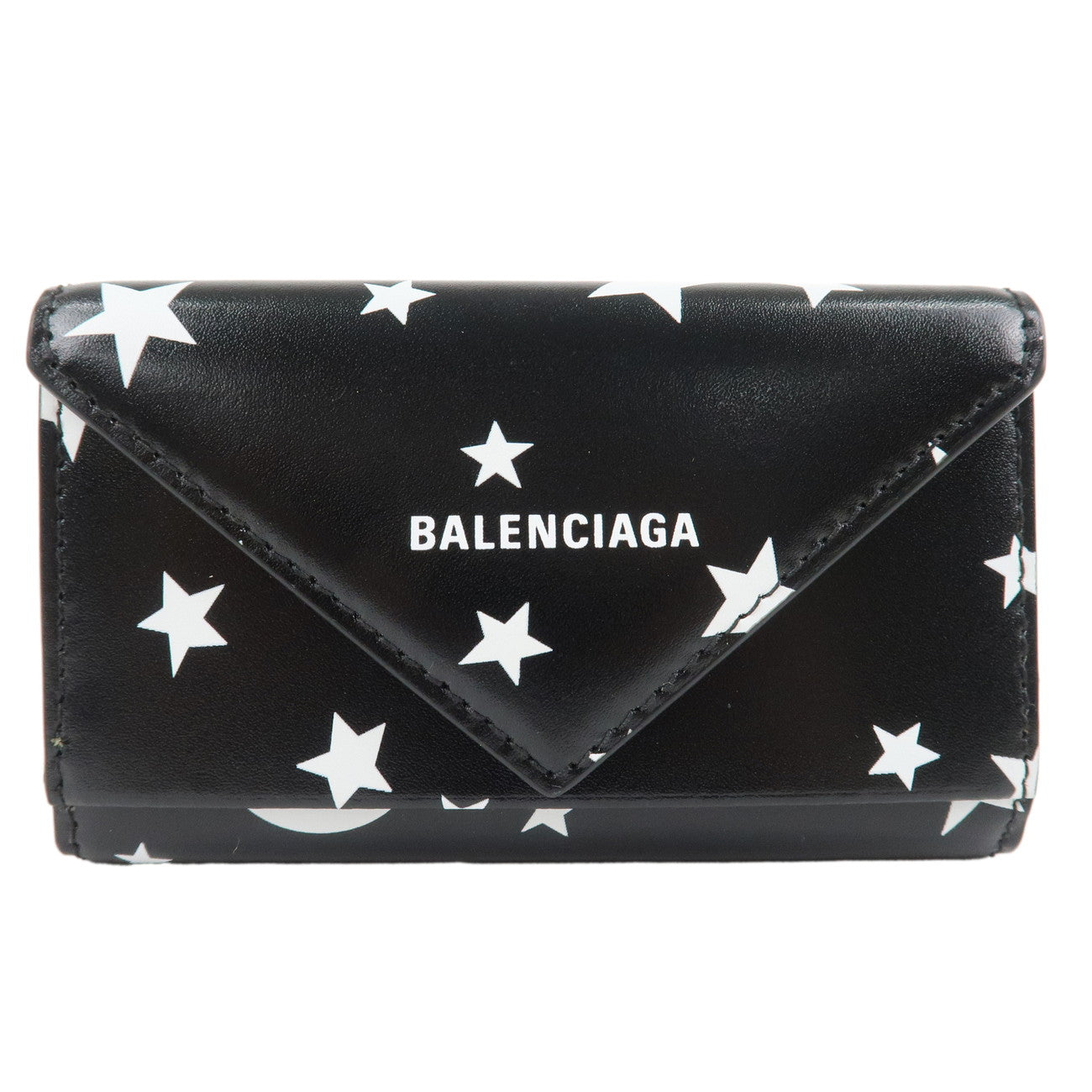 BALENCIAGA-Leather-6-Key-Case-Star-Print-Black-White-499204