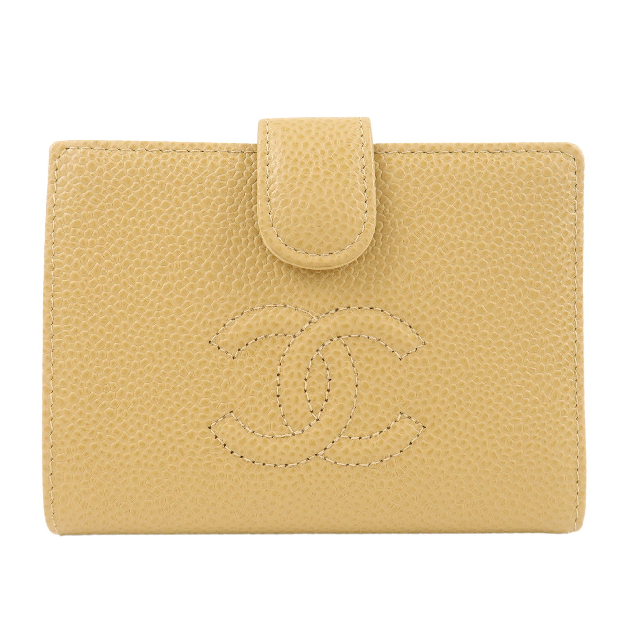 CHANEL-Caviar-Skin-COCO-Mark-Bi-fold-Small-Wallet-BeigeA13497